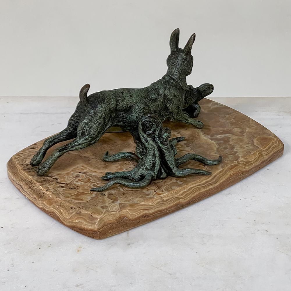 Bronze peint à froid sur onyx ~ Tortoise & Hare du 19ème siècle Bon état - En vente à Dallas, TX