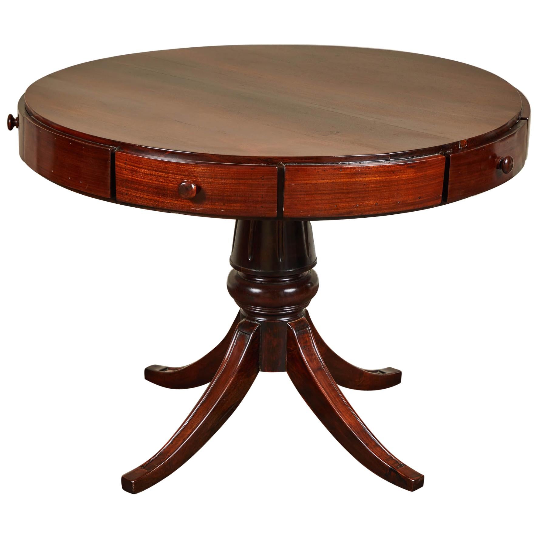 19th Century French Colonial Five-Drawer Drum Table For Sale