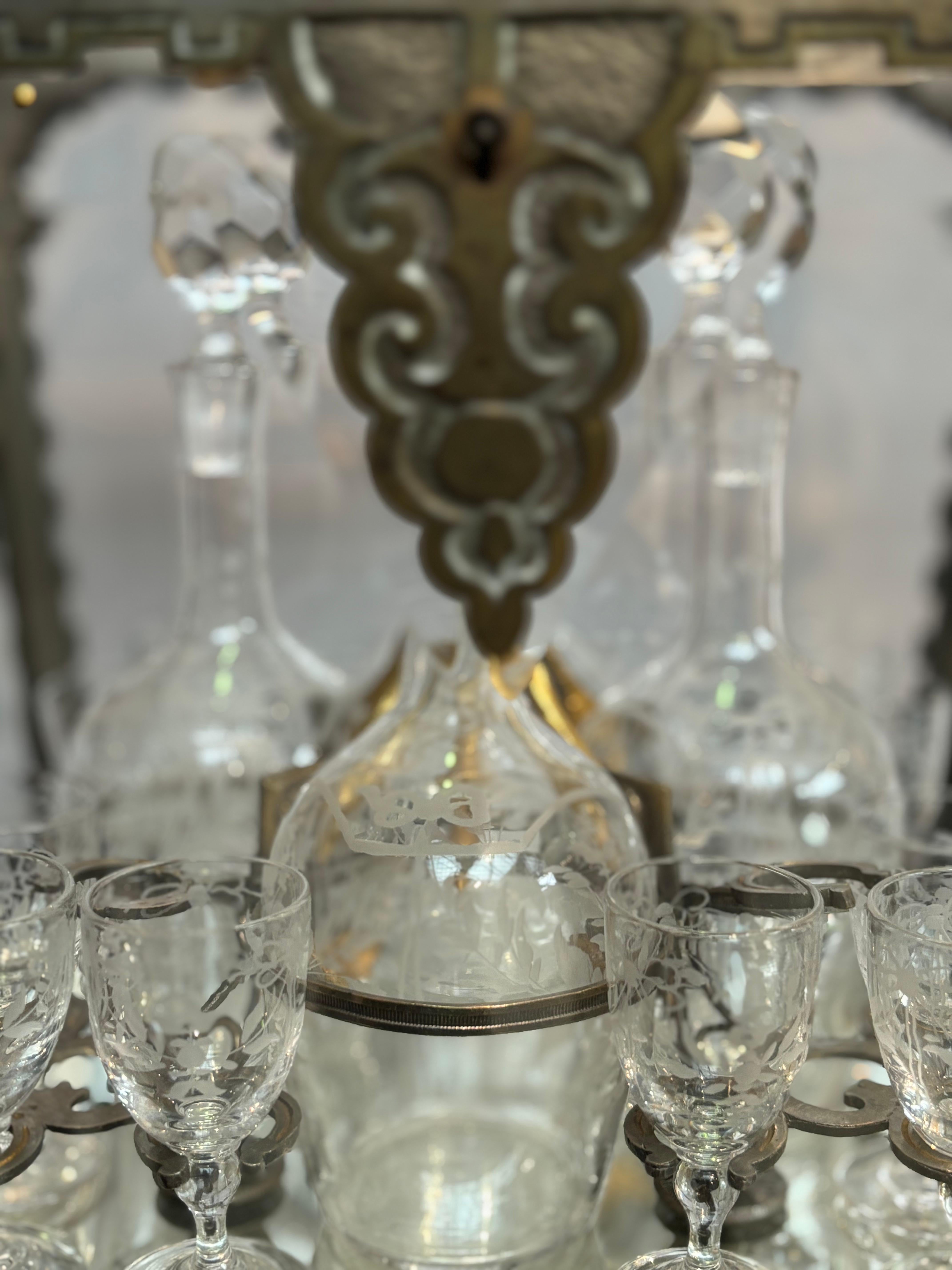 19th Century French Colonial Glass Cave à Liqueur Tantalus For Sale 4