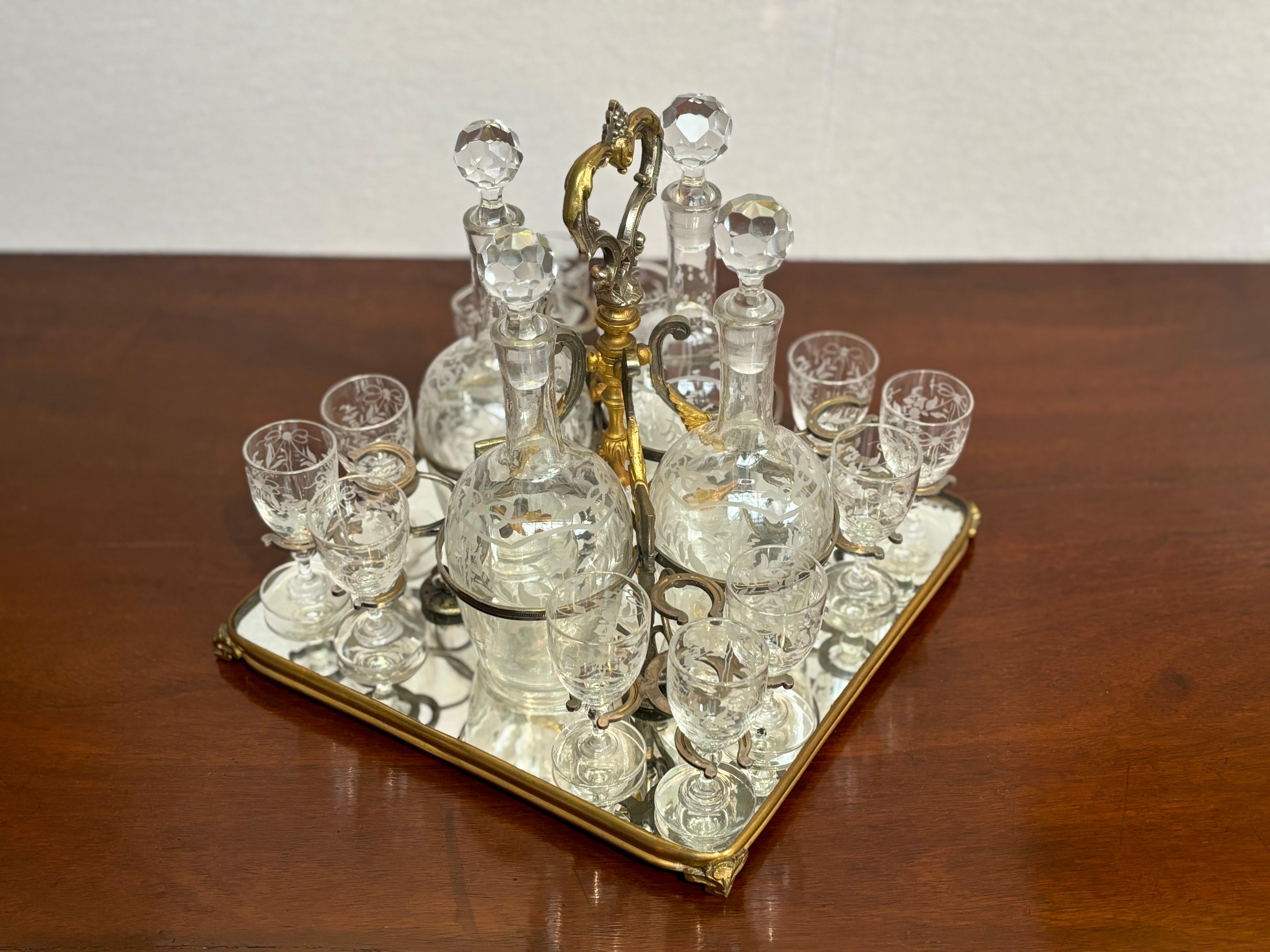 19th Century French Colonial Glass Cave à Liqueur Tantalus For Sale 5