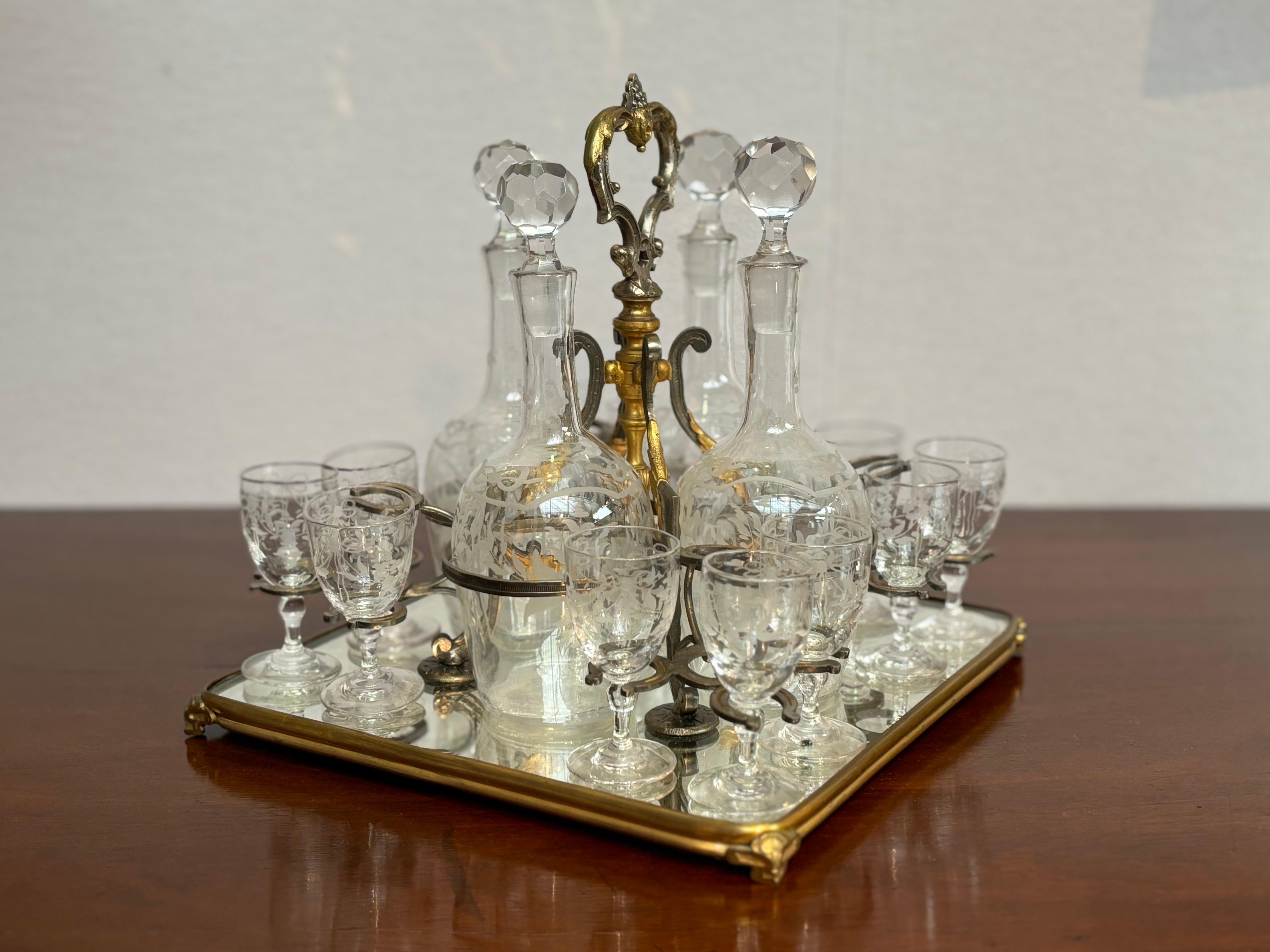 19th Century French Colonial Glass Cave à Liqueur Tantalus For Sale 10