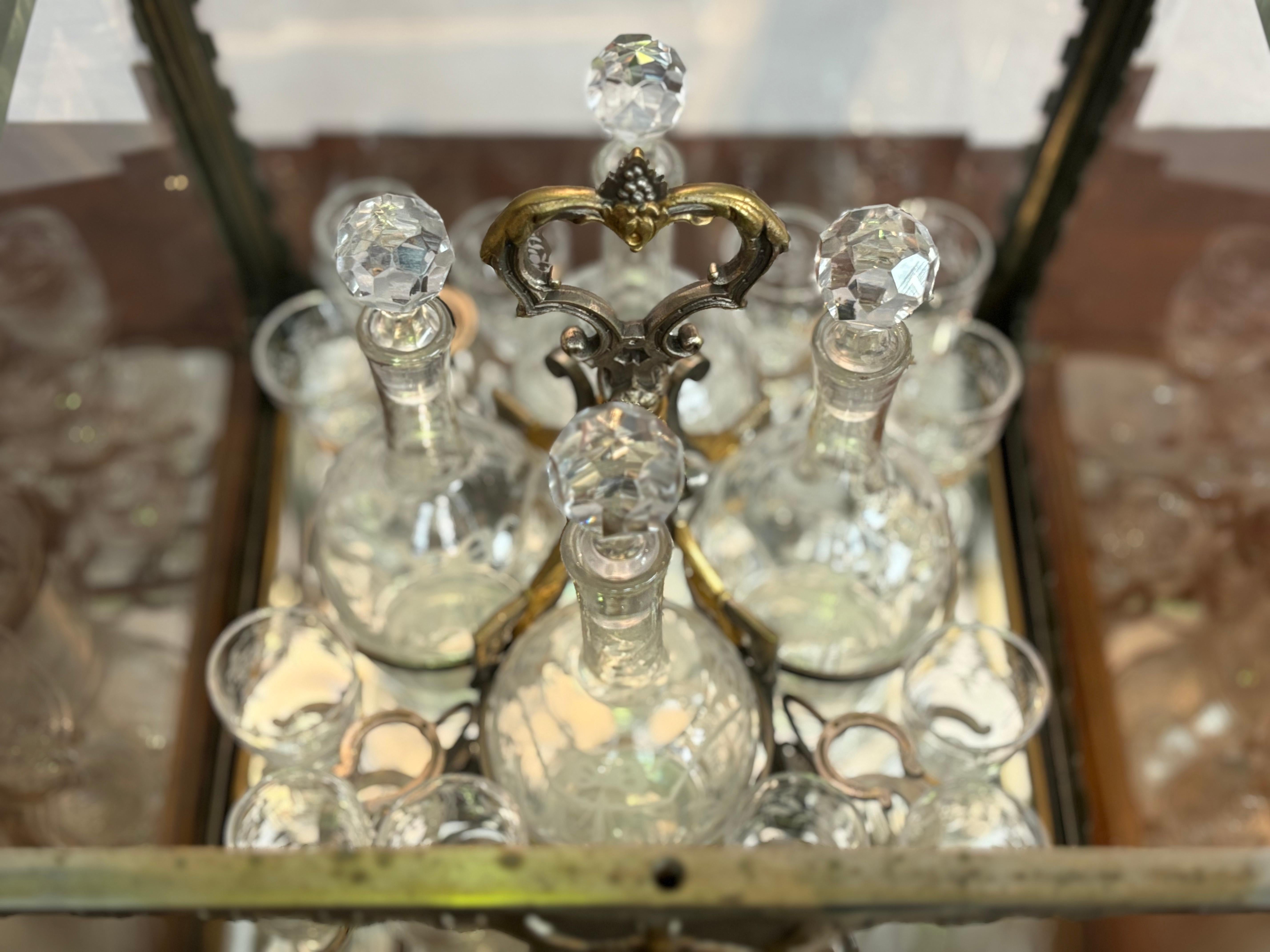 19th Century French Colonial Glass Cave à Liqueur Tantalus For Sale 13