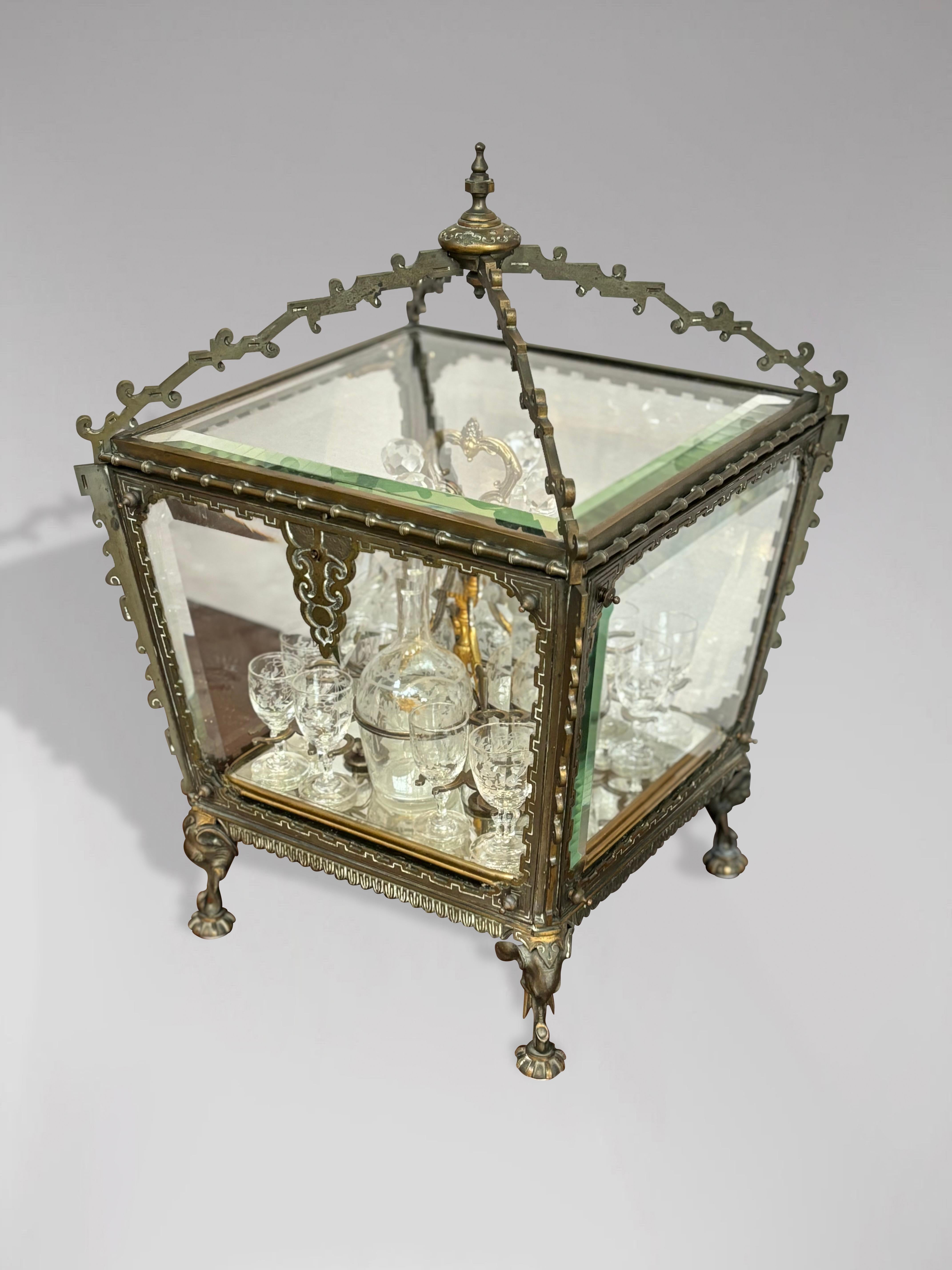 19th Century French Colonial Glass Cave à Liqueur Tantalus For Sale 1