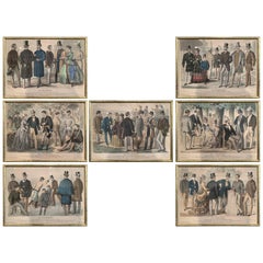 19th Century French Color Men Fashion Prints Framed Dated 1868 'Set of Seven'