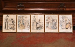 19th Century French Color Women Fashion Prints Framed Dated 1890 "Set of Five"