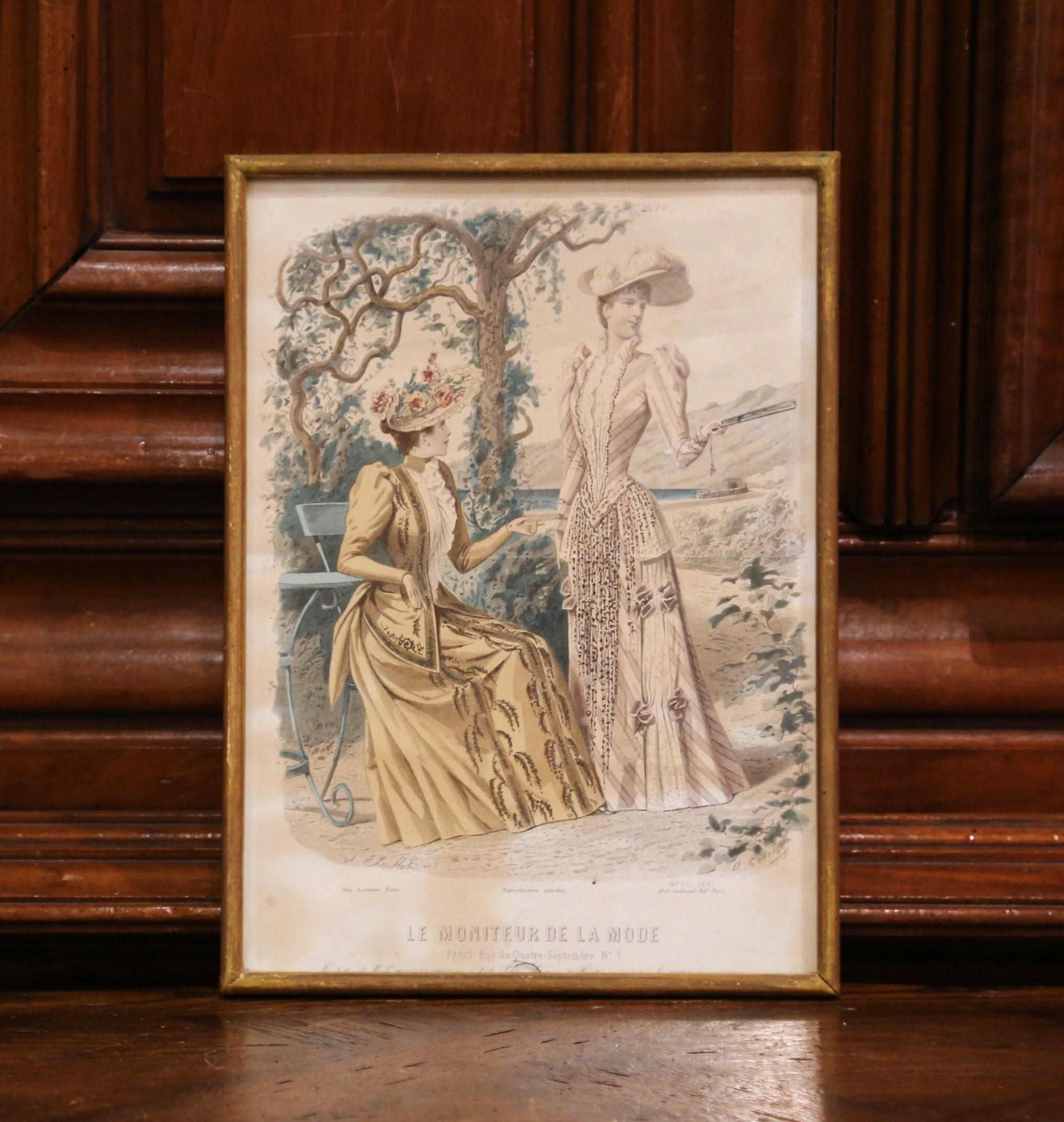 Estampes en couleur de mode françaises du XIXe siècle représentant des femmes encadrées, datées de 1890, lot de cinq Excellent état - En vente à Dallas, TX