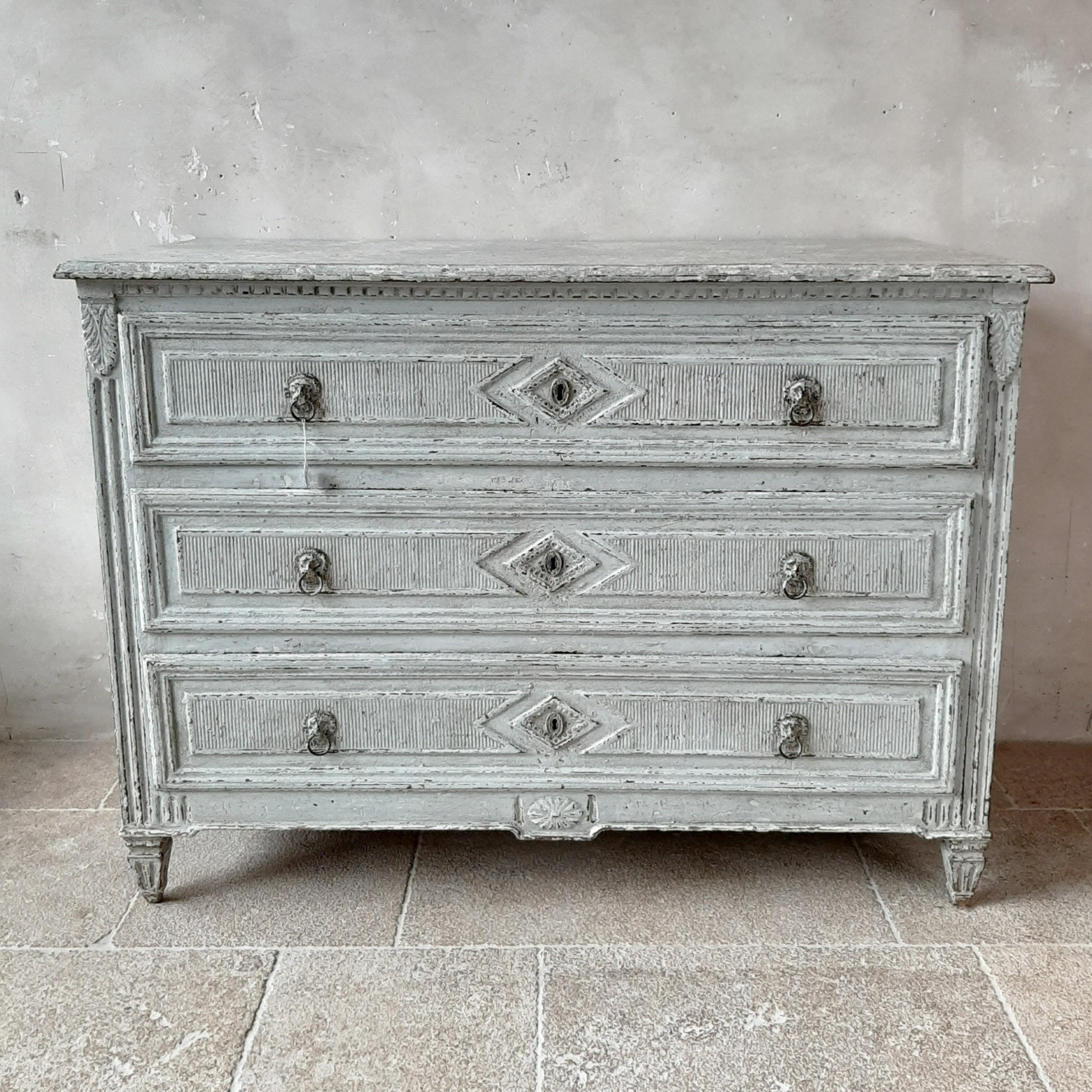 Louis XVI 19th Century French Commode of Grey Patinated Wood