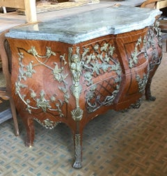 19th Century French Commode with Wrought Iron Decorations and Marble Top, 1980s