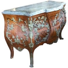19th Century French Commode with Wrought Iron Decorations and Marble Top, 1980s