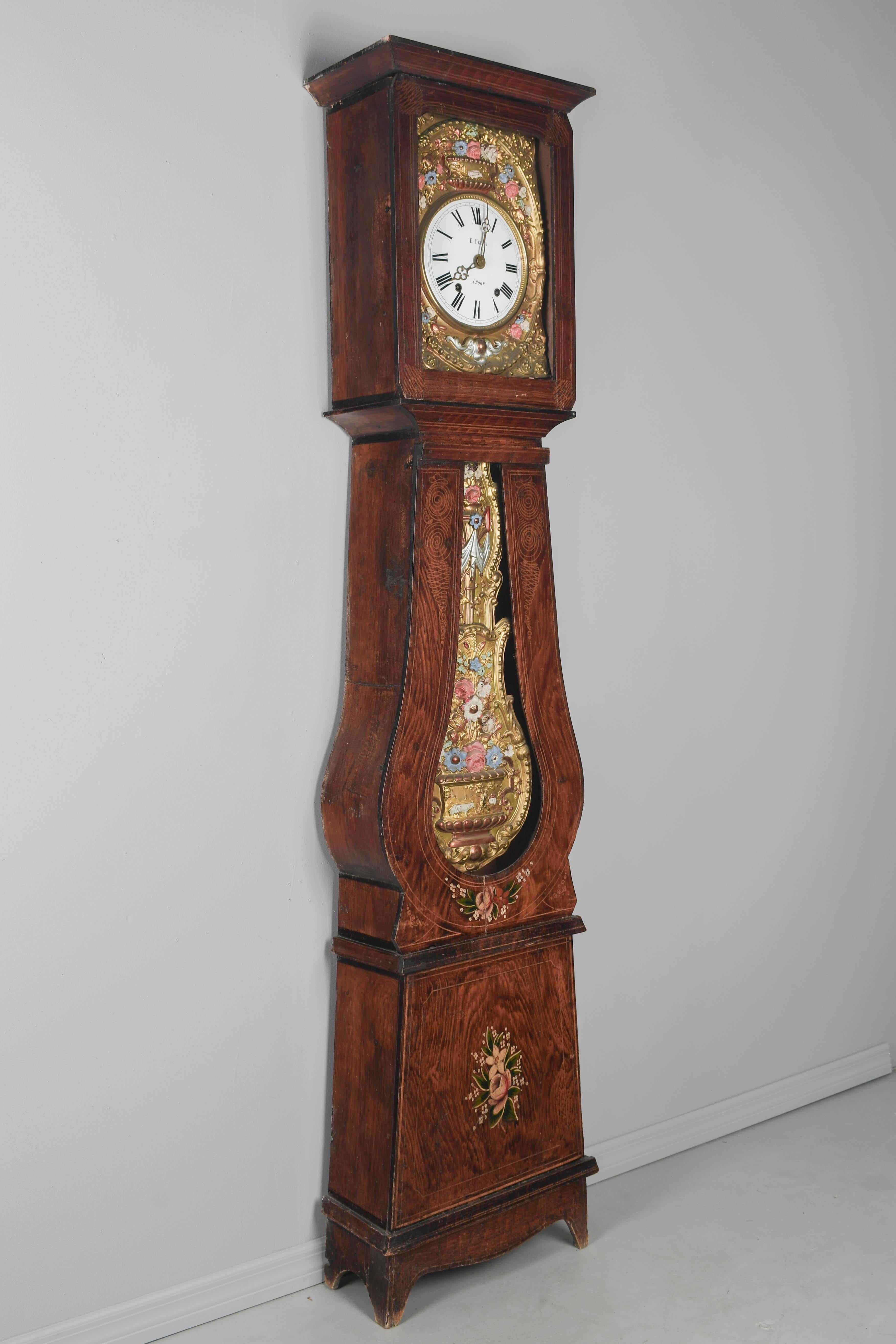 French Provincial 19th Century French Comtoise Grandfather Clock For Sale