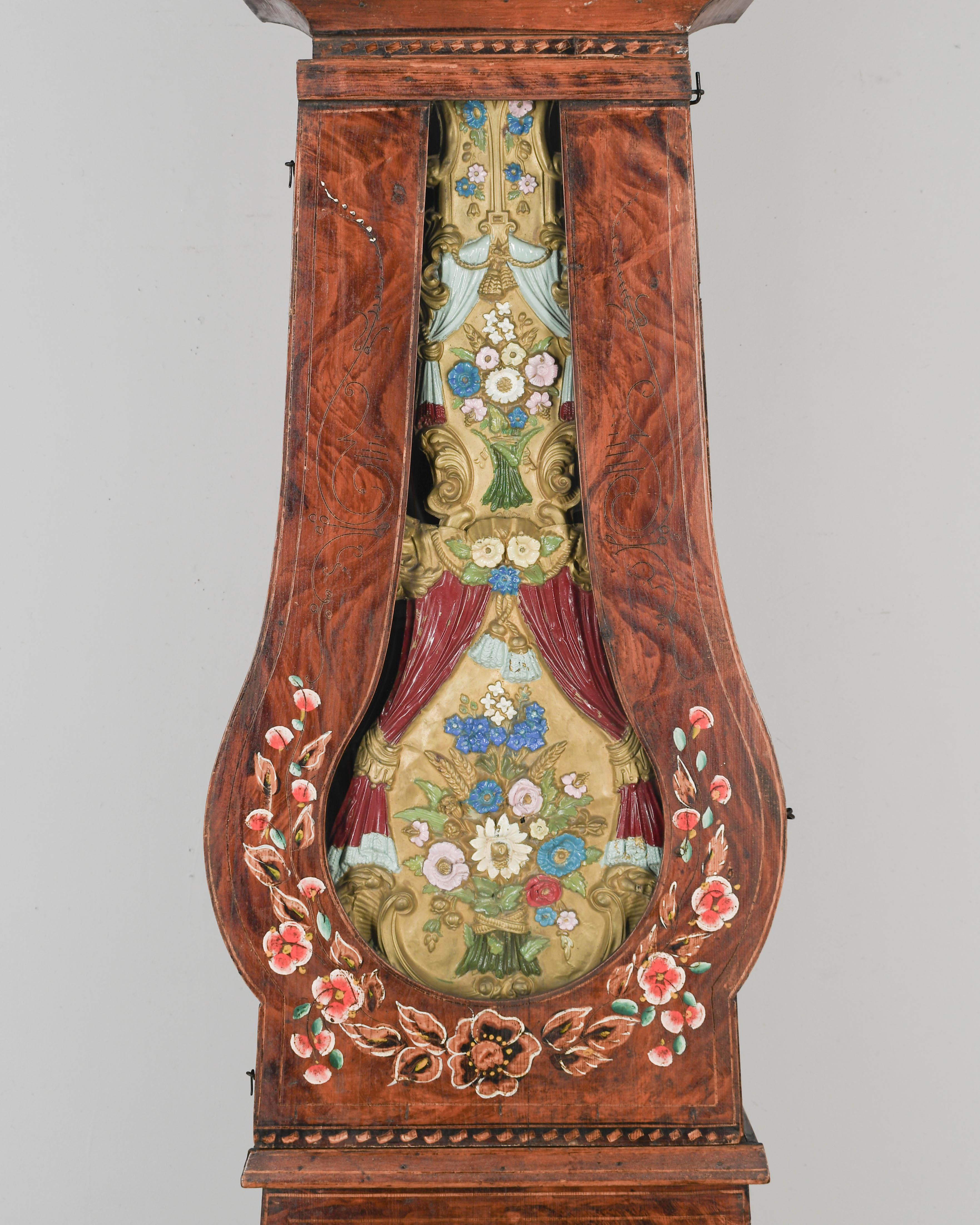 Embossed 19th Century French Comtoise Grandfather Clock