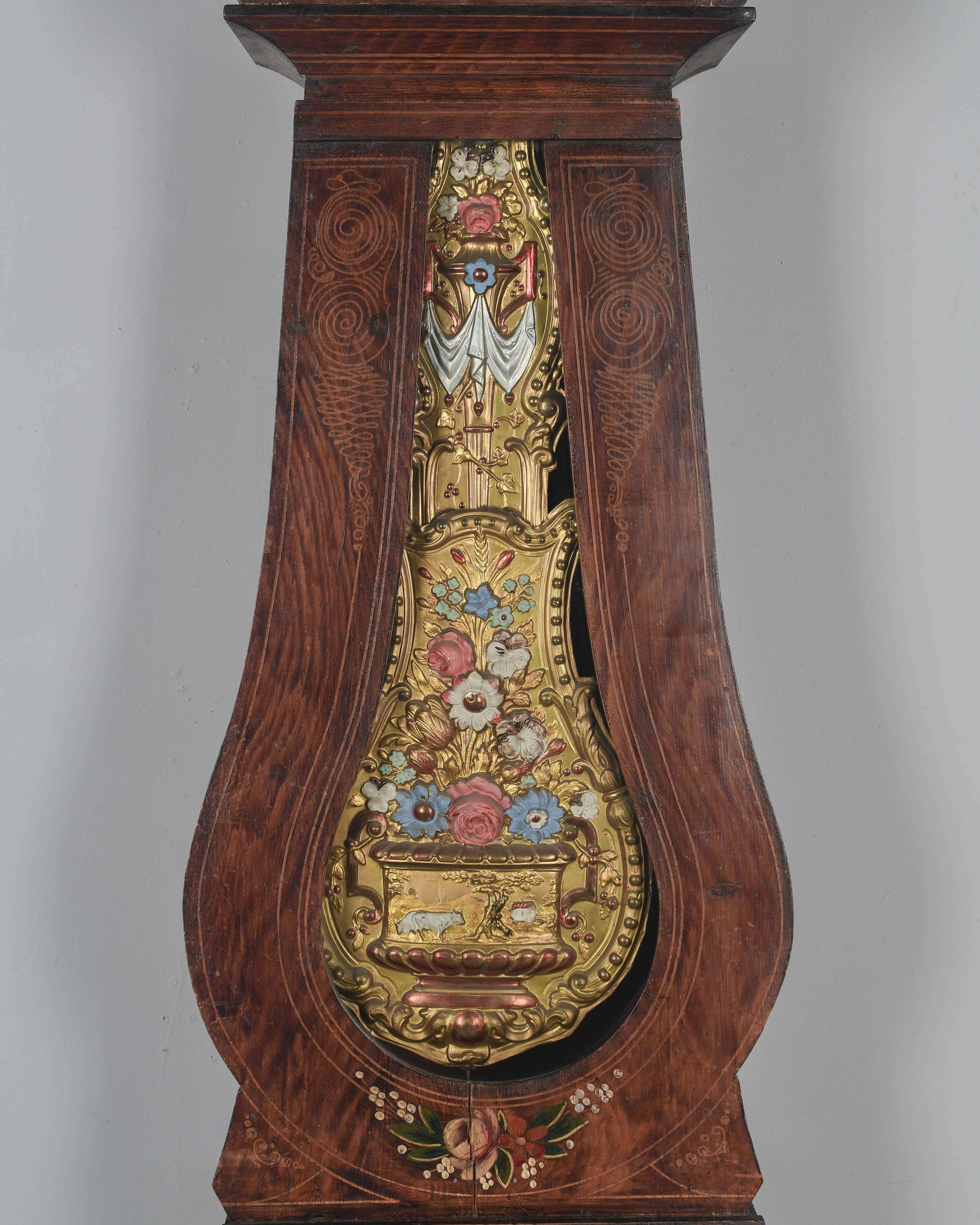 Hand-Painted 19th Century French Comtoise Grandfather Clock For Sale