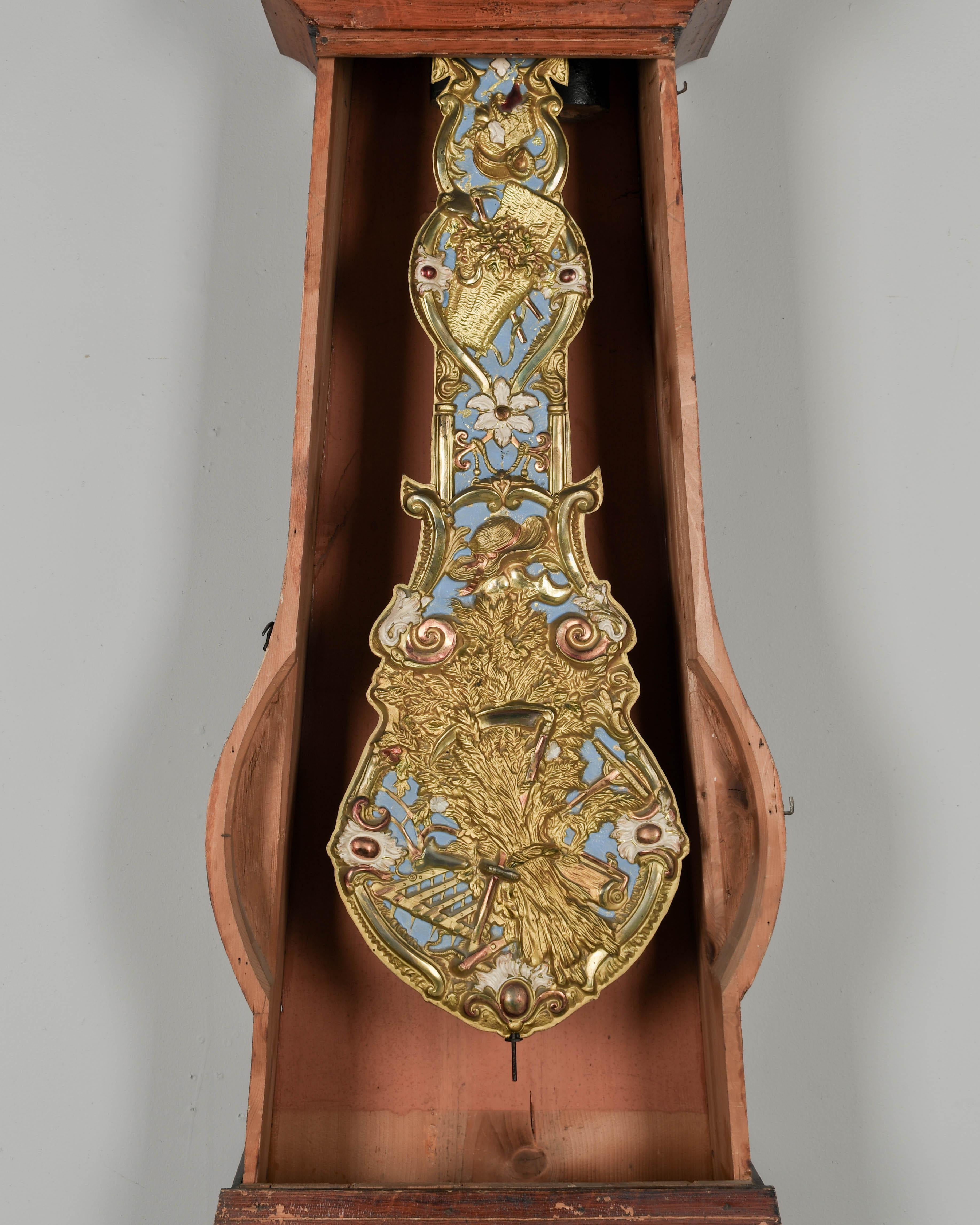 Embossed 19th Century French Comtoise Grandfather Clock For Sale