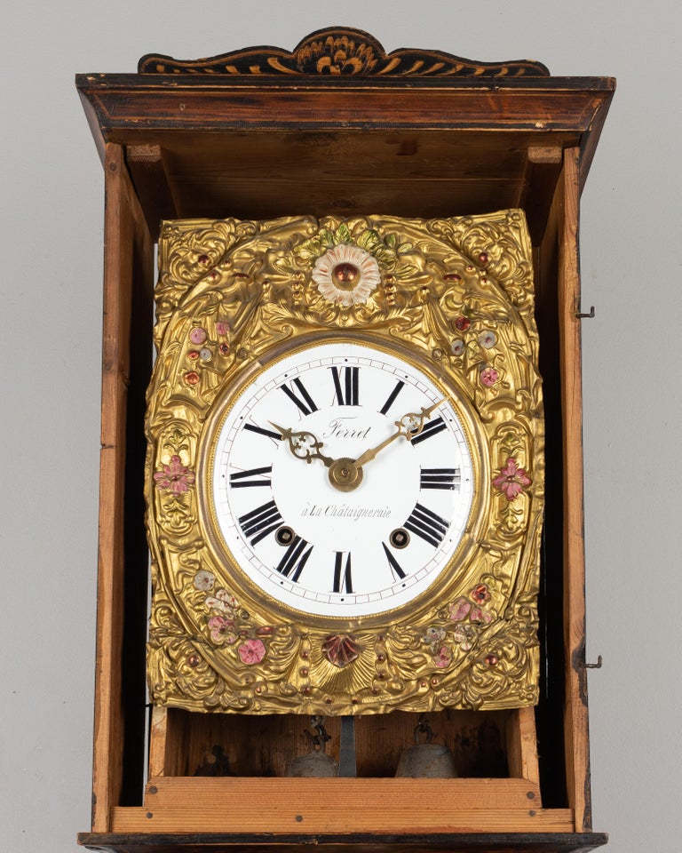 Brass 19th Century French Comtoise Grandfather Clock For Sale