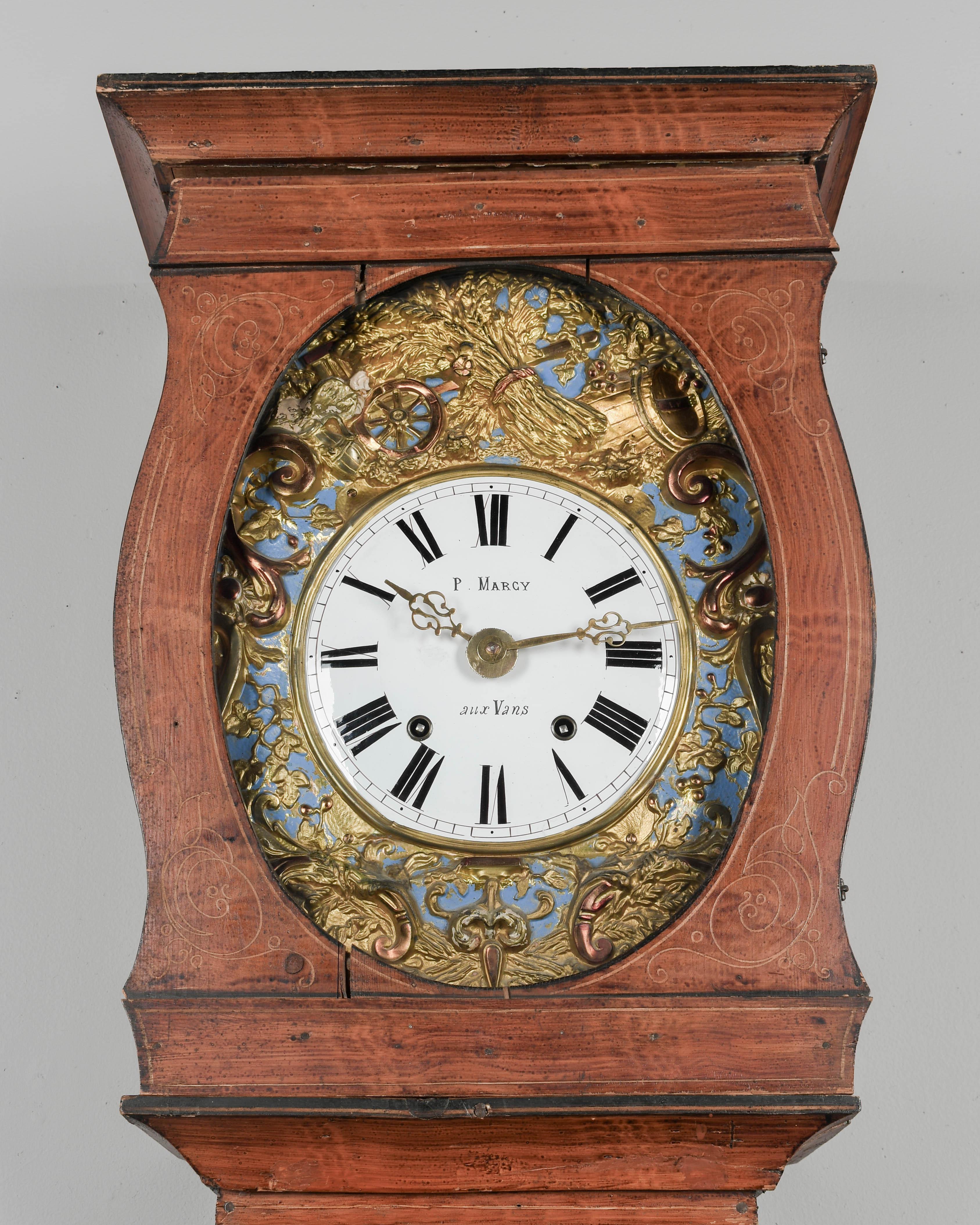 Brass 19th Century French Comtoise Grandfather Clock For Sale
