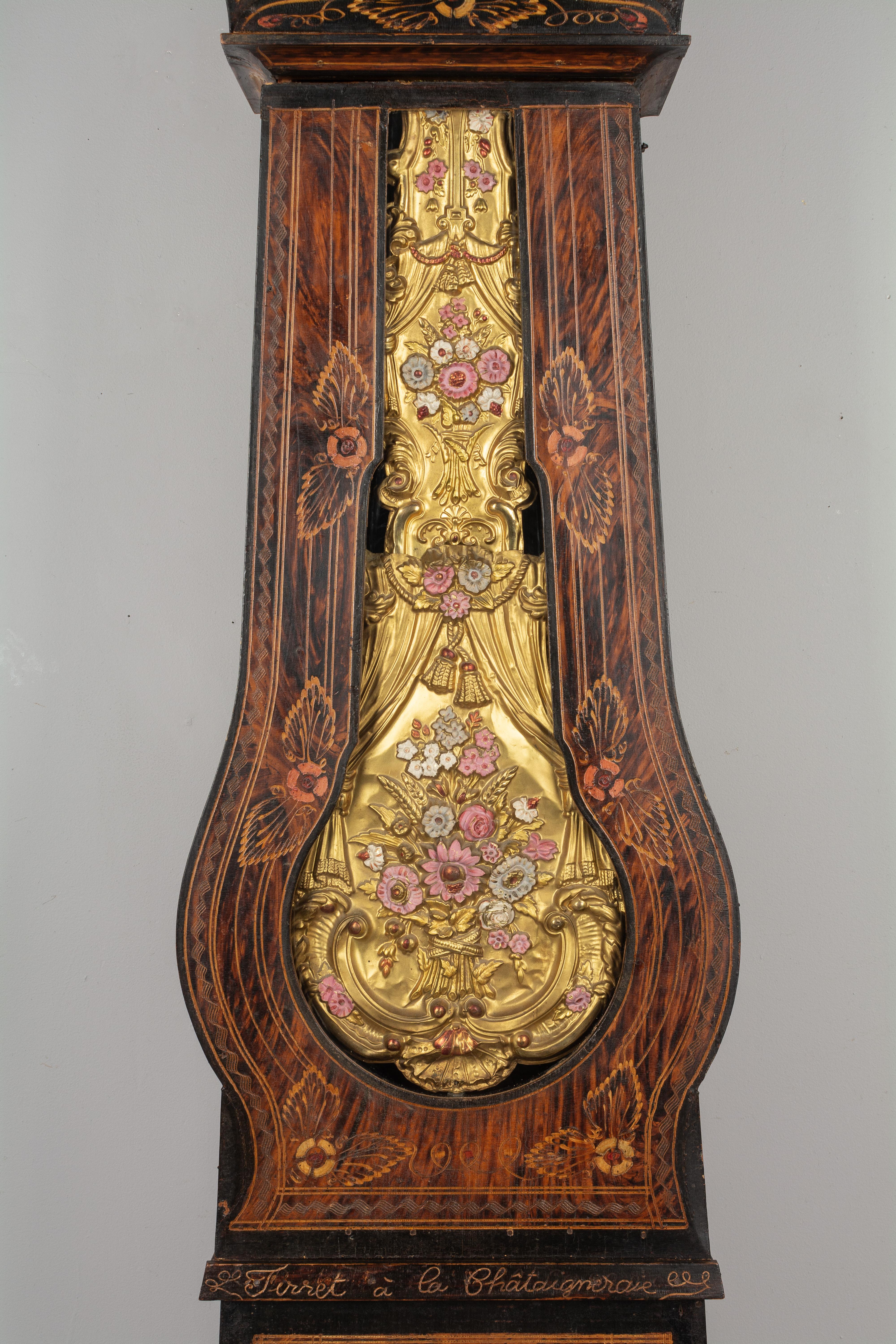 Embossed 19th Century French Comtoise Grandfather Clock