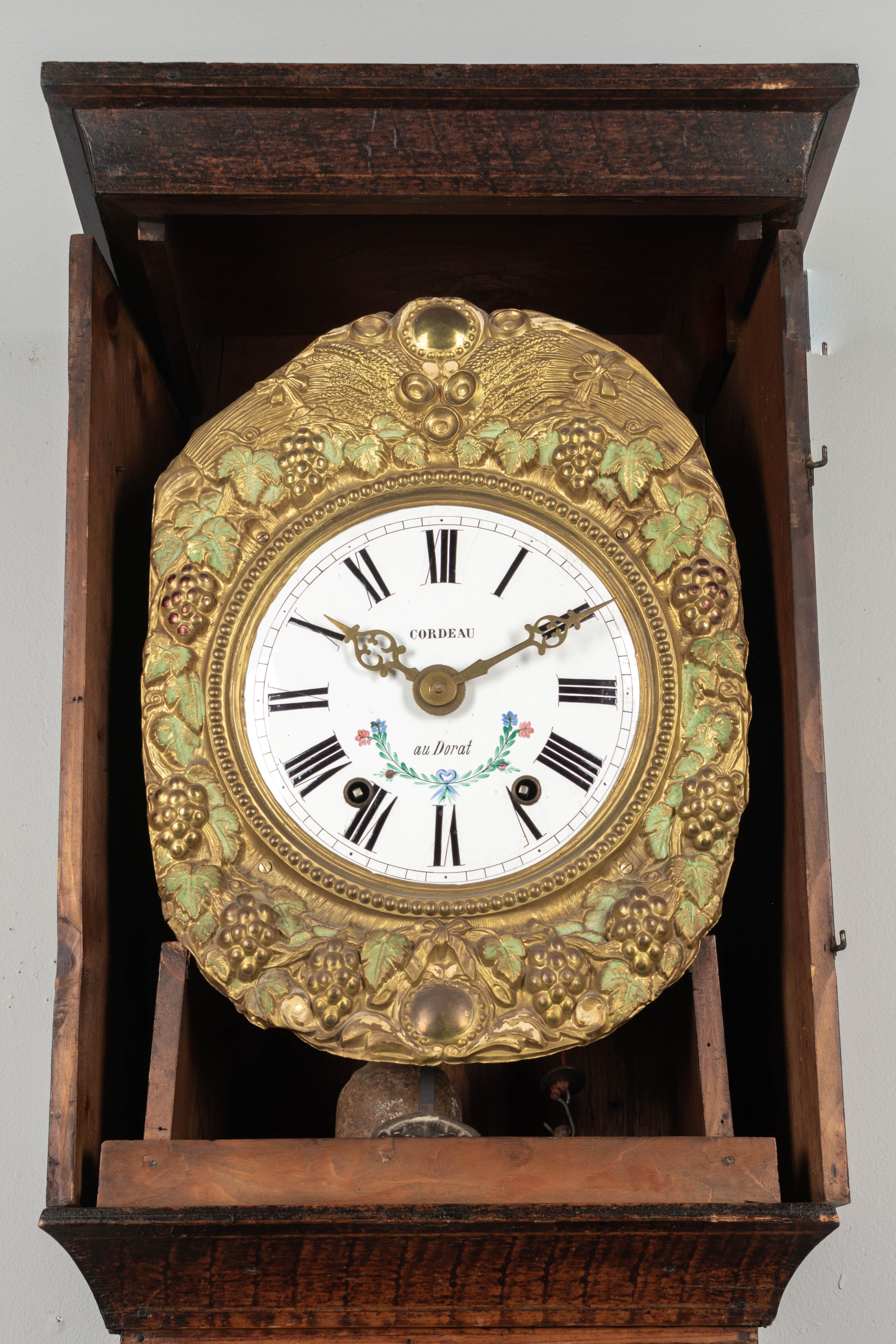 Embossed 19th Century French Comtoise Grandfather Clock