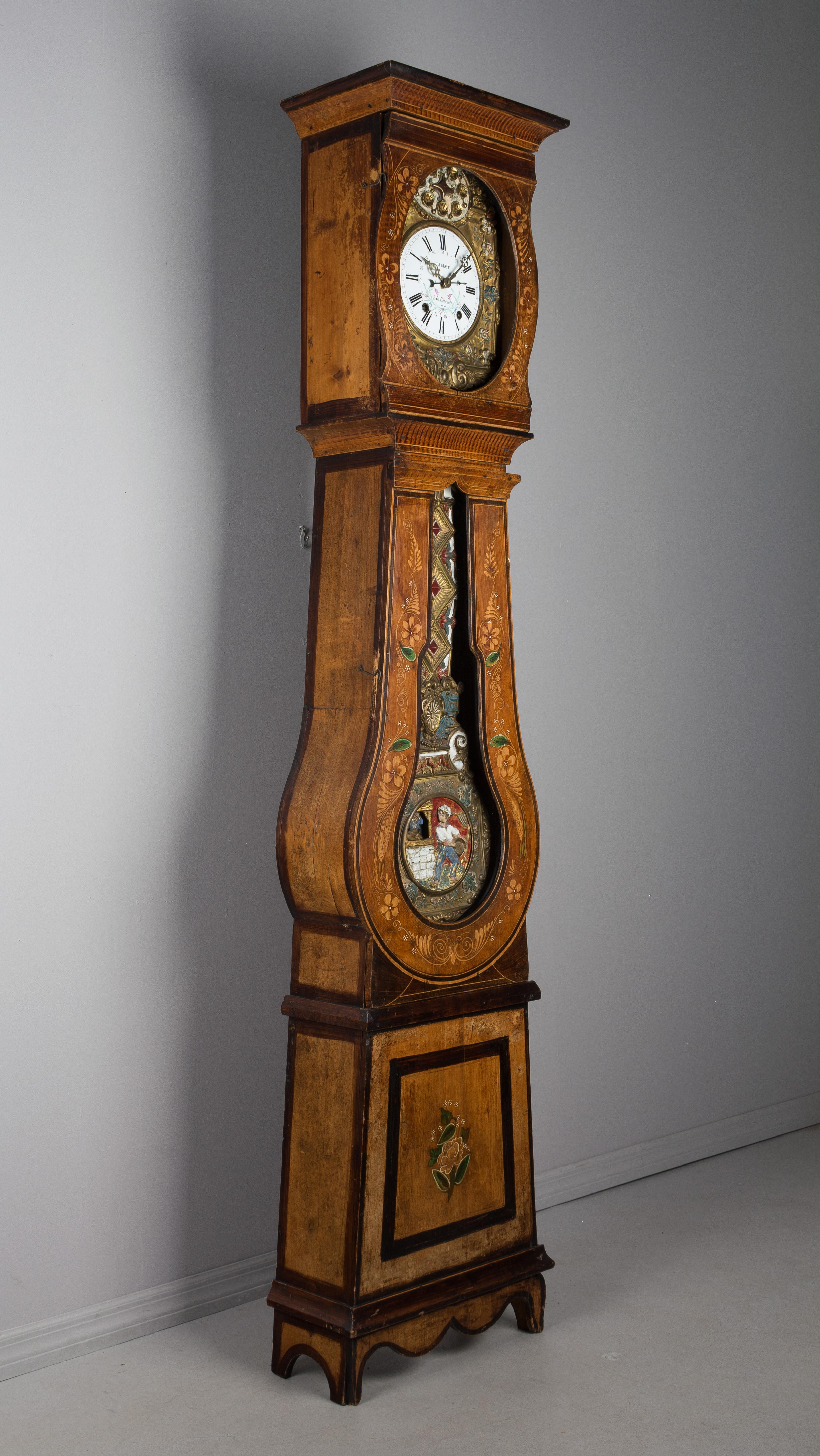 Laiton pendule comtoise française du 19ème siècle avec pendule automatique