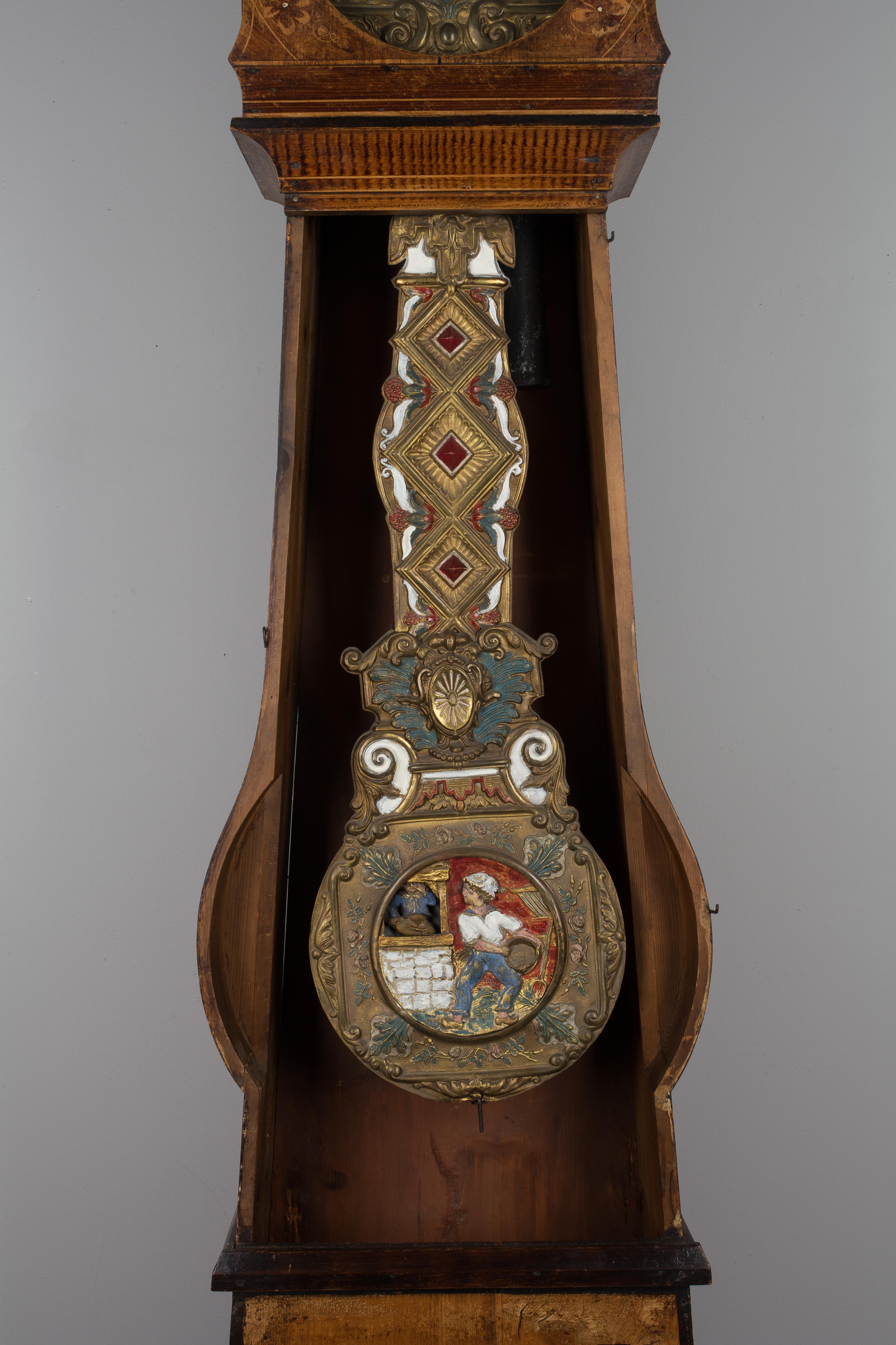 French Provincial 19th Century French Comtoise Grandfather Clock with Automate Pendulum