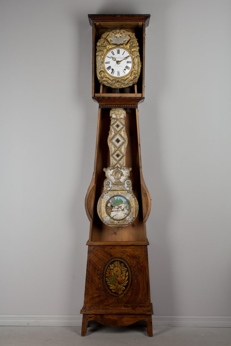 French Provincial 19th Century French Comtoise Grandfather Clock with Automated Pendulum For Sale