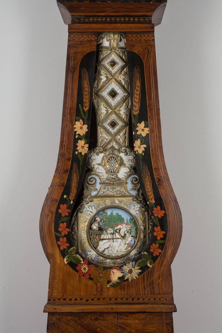 Glass 19th Century French Comtoise Grandfather Clock with Automated Pendulum For Sale