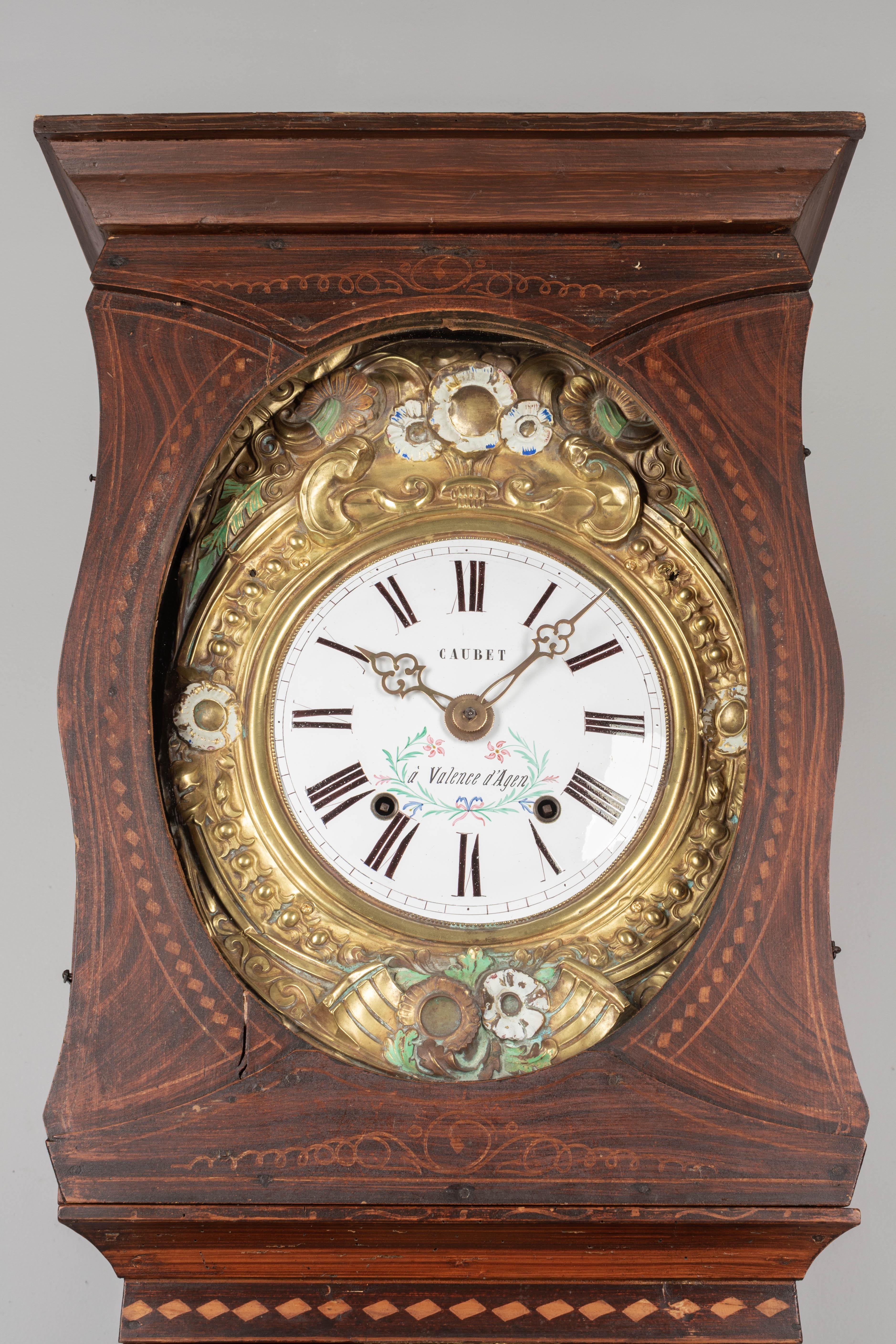 Country 19th Century French Comtoise Grandfather Clock with Automated Pendulum For Sale