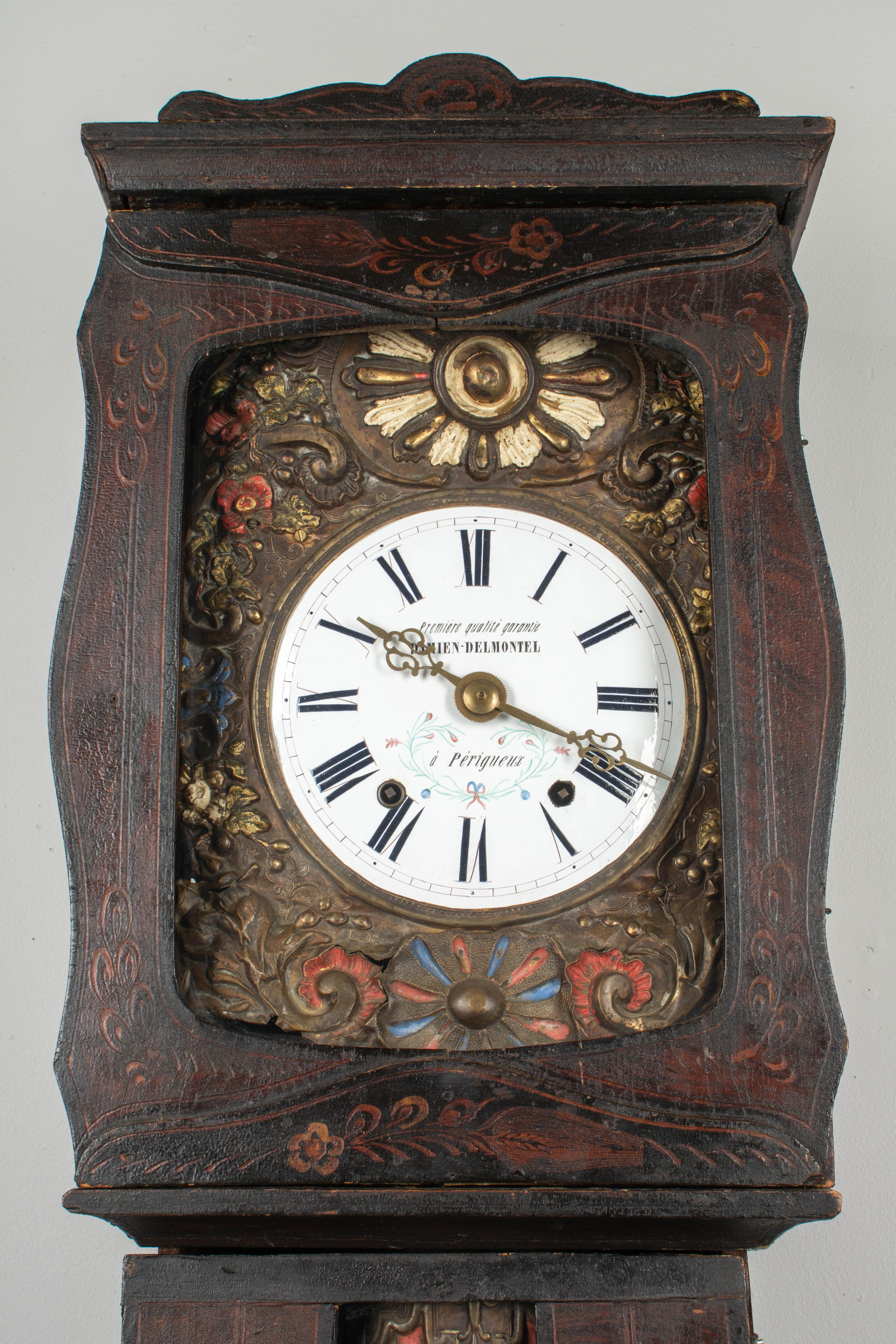 Cast 19th Century French Comtoise Grandfather Clock with Automated Pendulum For Sale