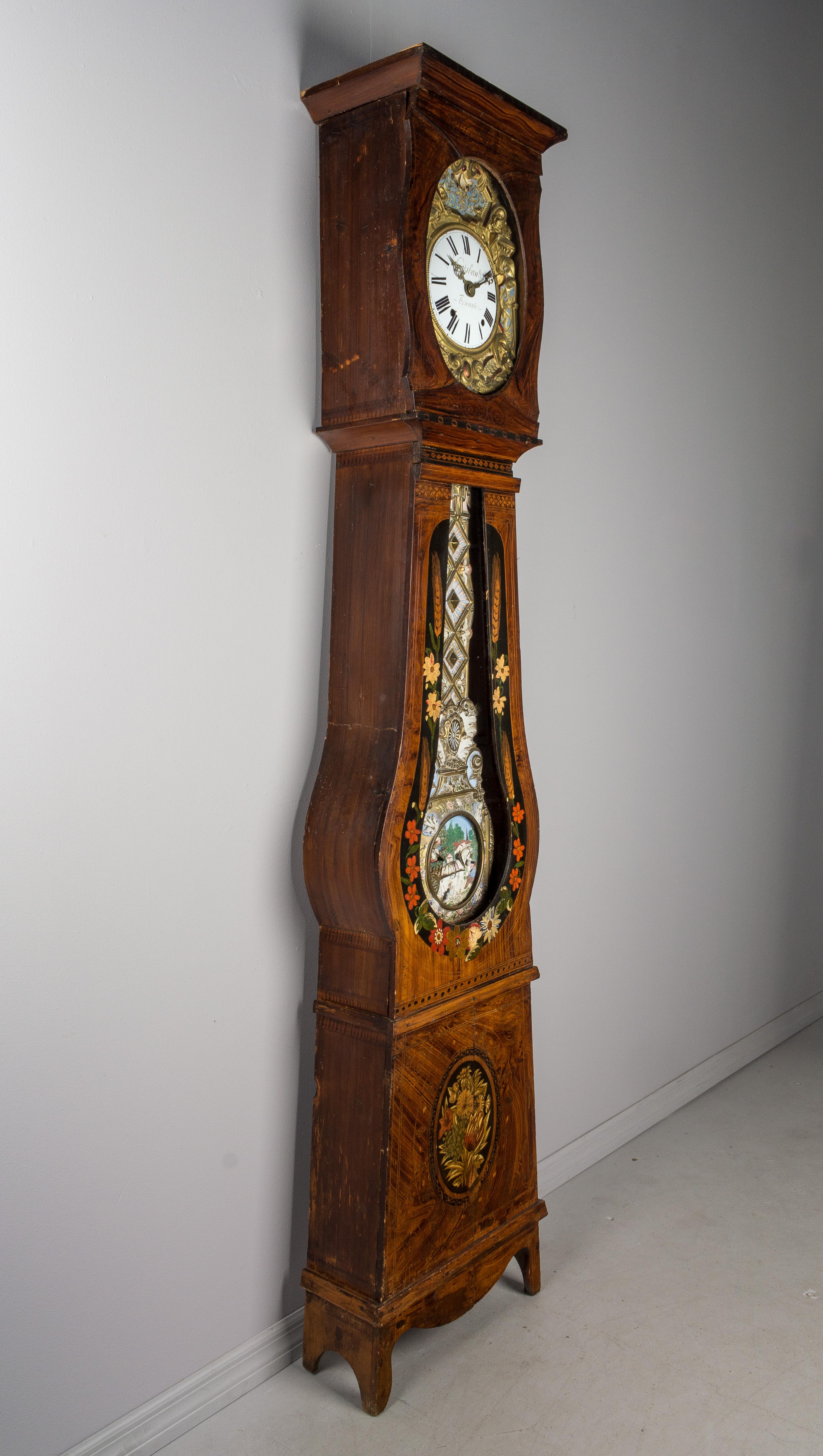 Glass 19th Century French Comtoise Grandfather Clock with Automated Pendulum