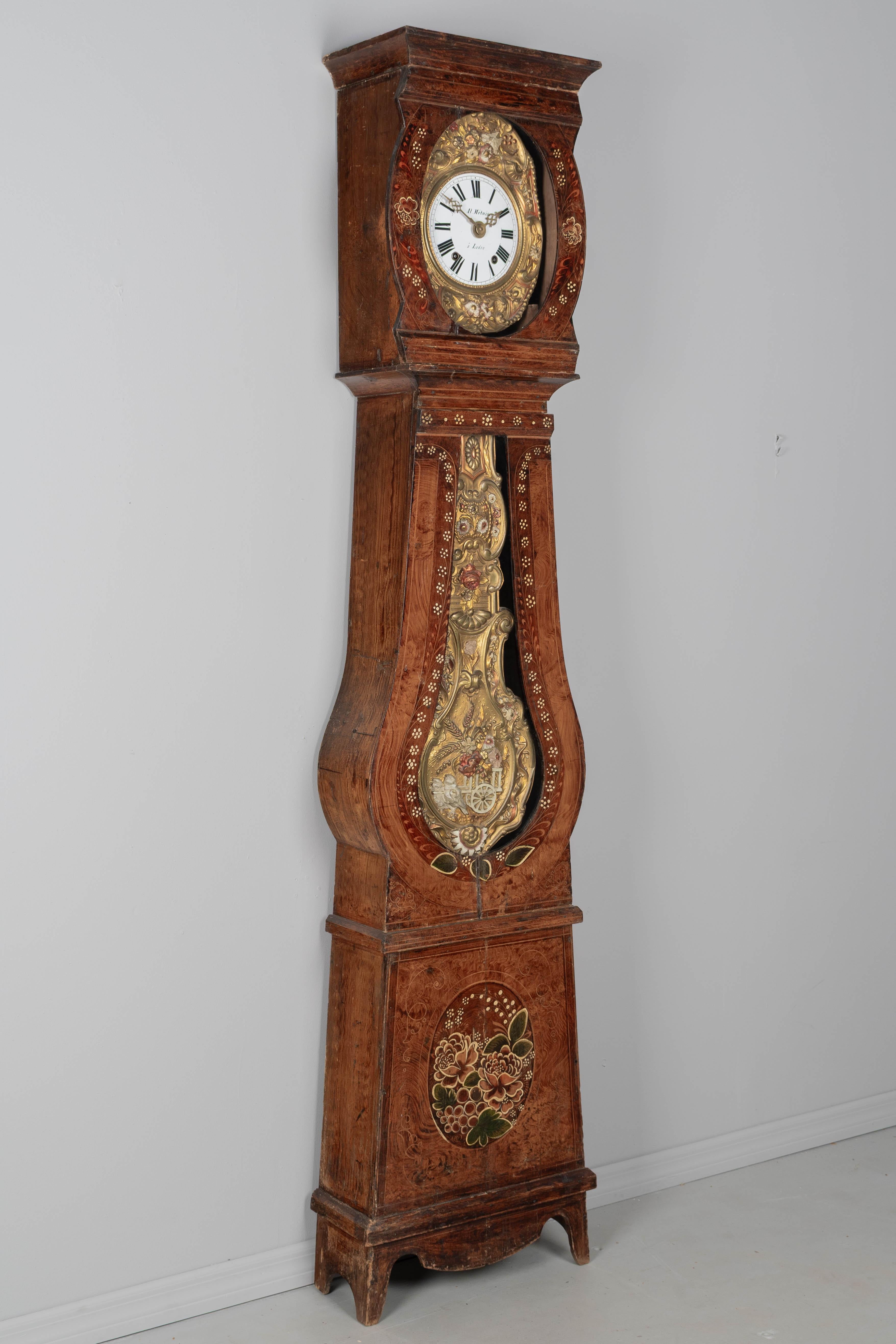French Provincial 19th Century French Comtoise or Morbier Grandfather Clock For Sale