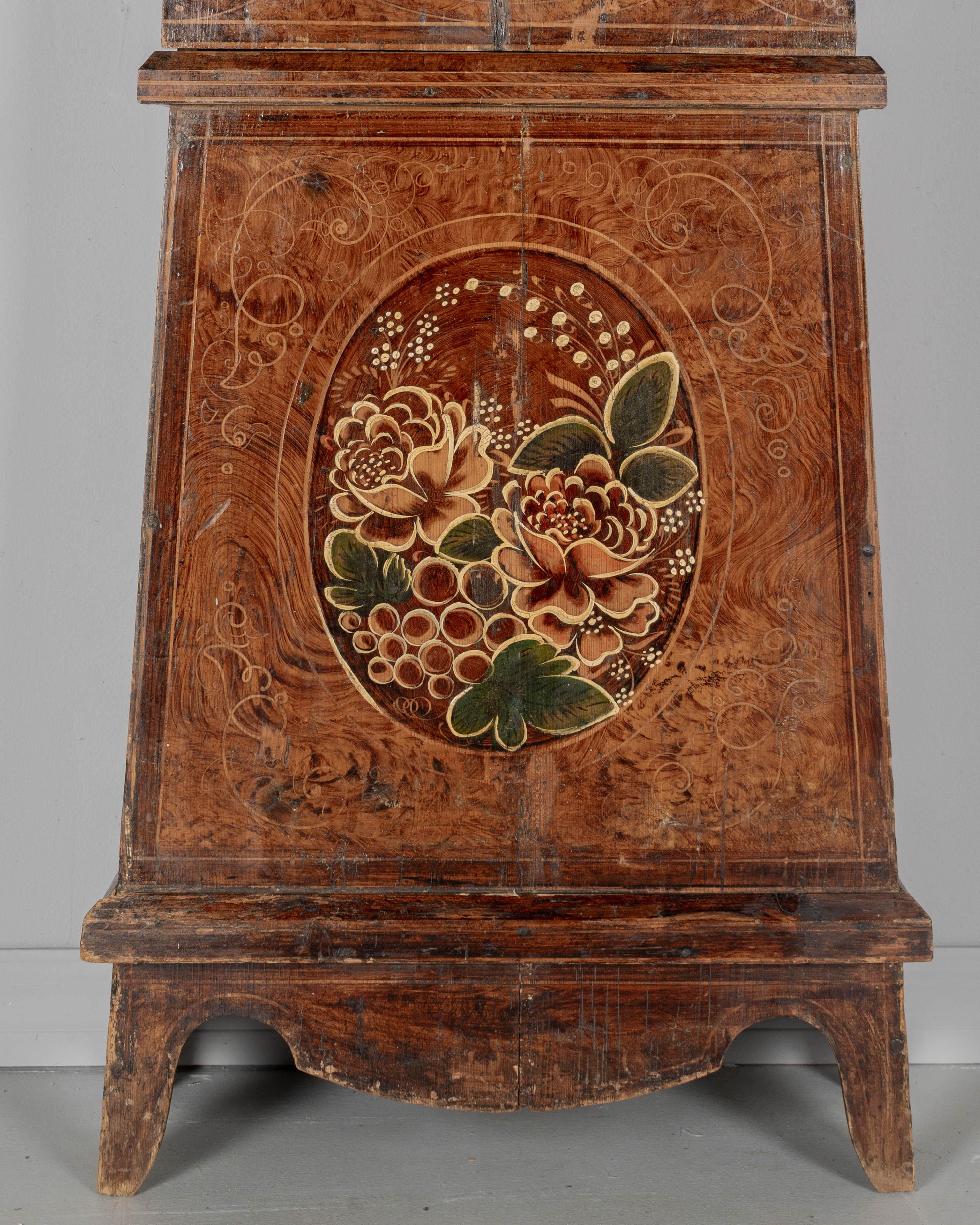 Embossed 19th Century French Comtoise or Morbier Grandfather Clock For Sale