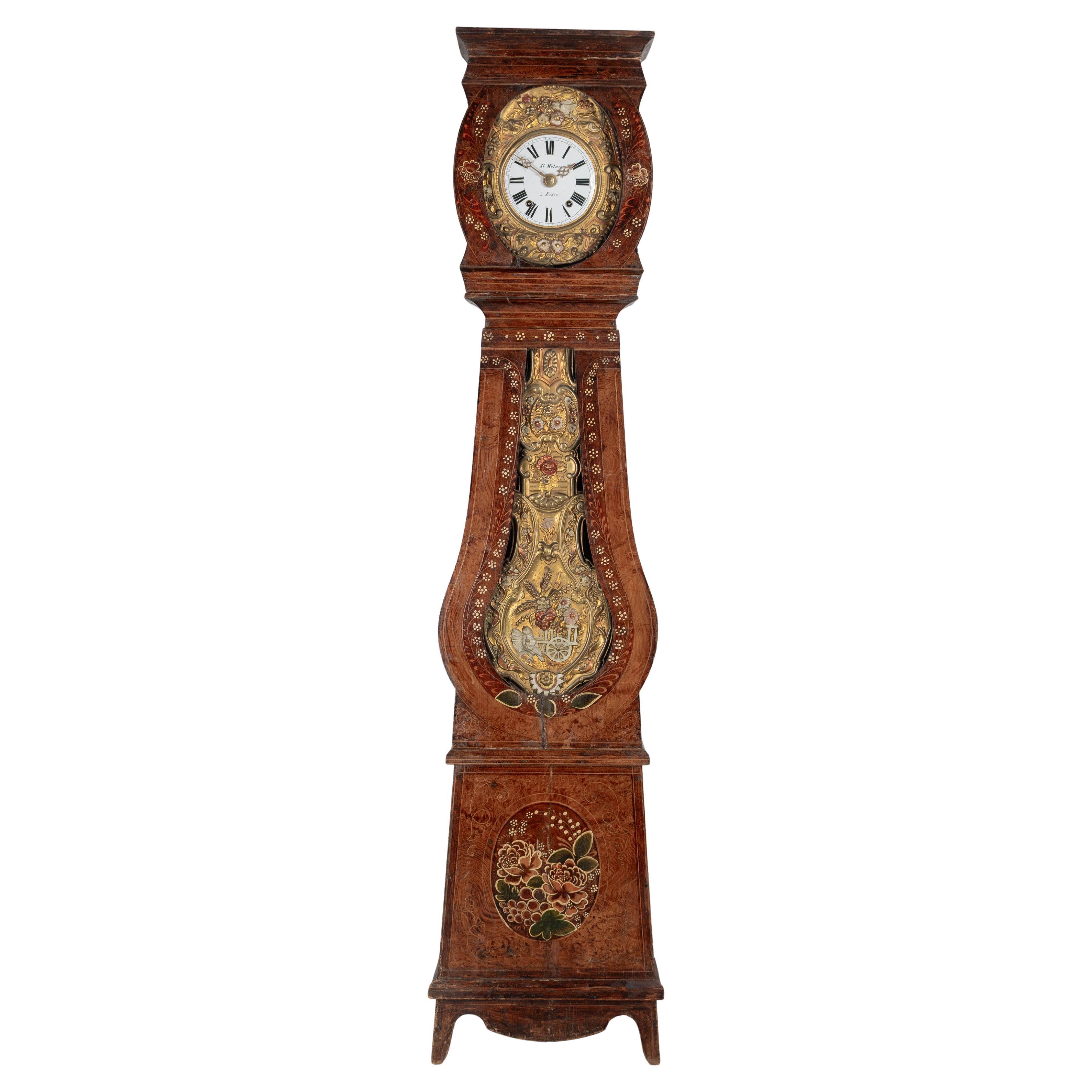 19th Century French Comtoise or Morbier Grandfather Clock For Sale