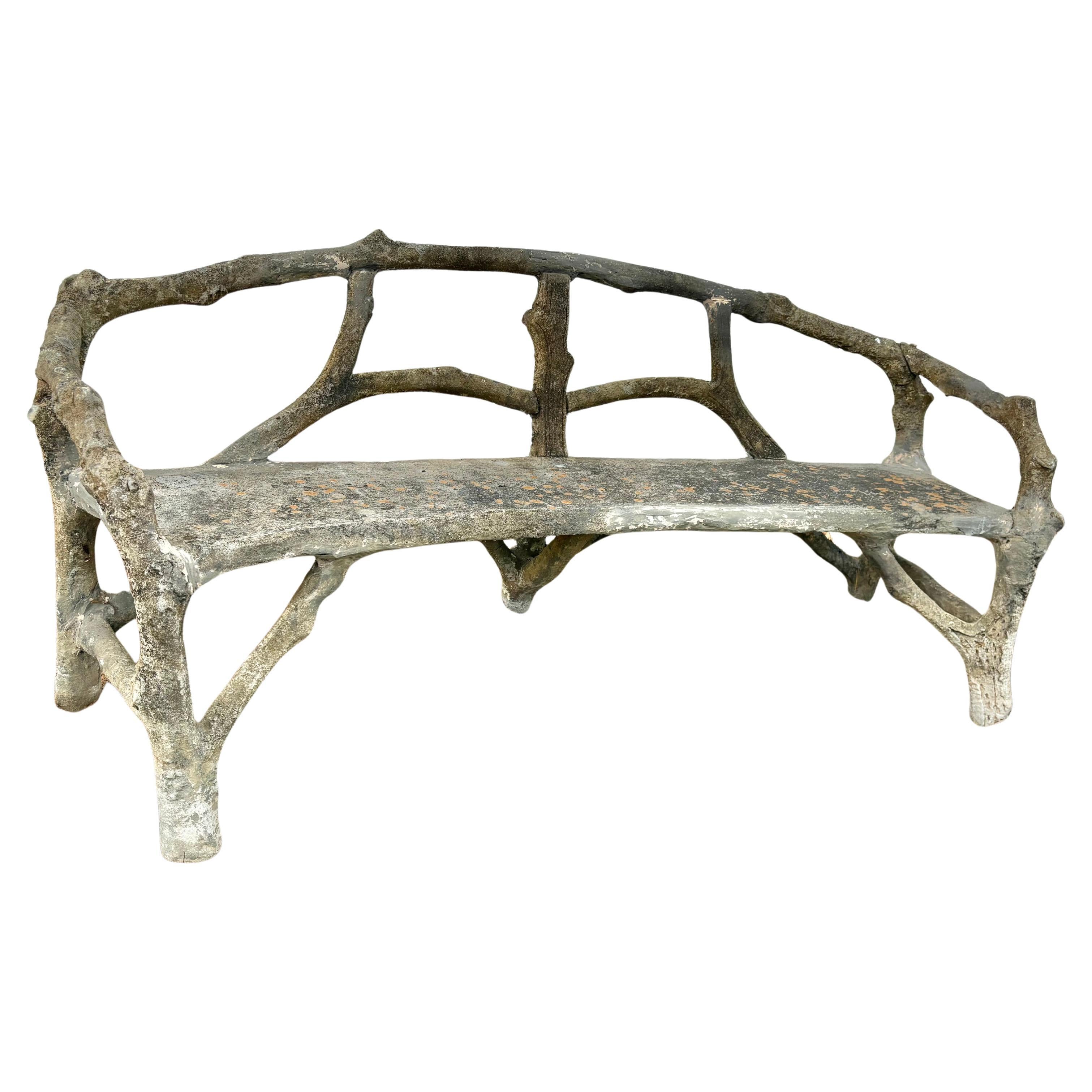 19th Century French Concrete Faux Bois Garden Bench