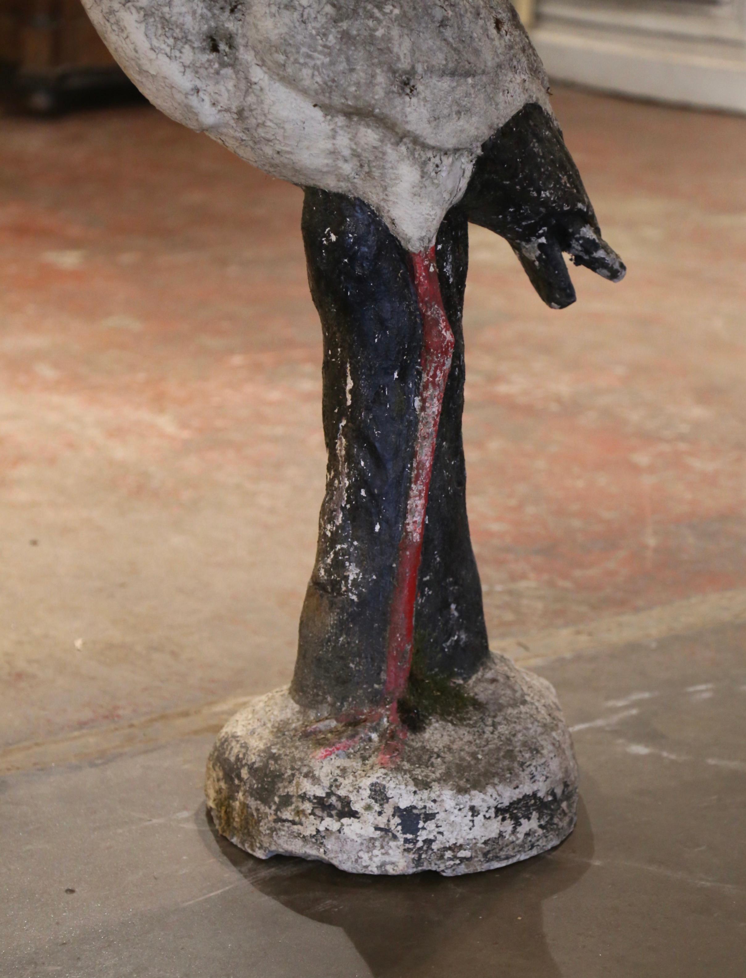 19th Century French Concrete Weathered Painted Crane Bird Garden Sculpture For Sale 1