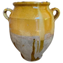 19th Century French Confit Pot Yellow Mustard Glazed Pottery Terracotta Vessel B