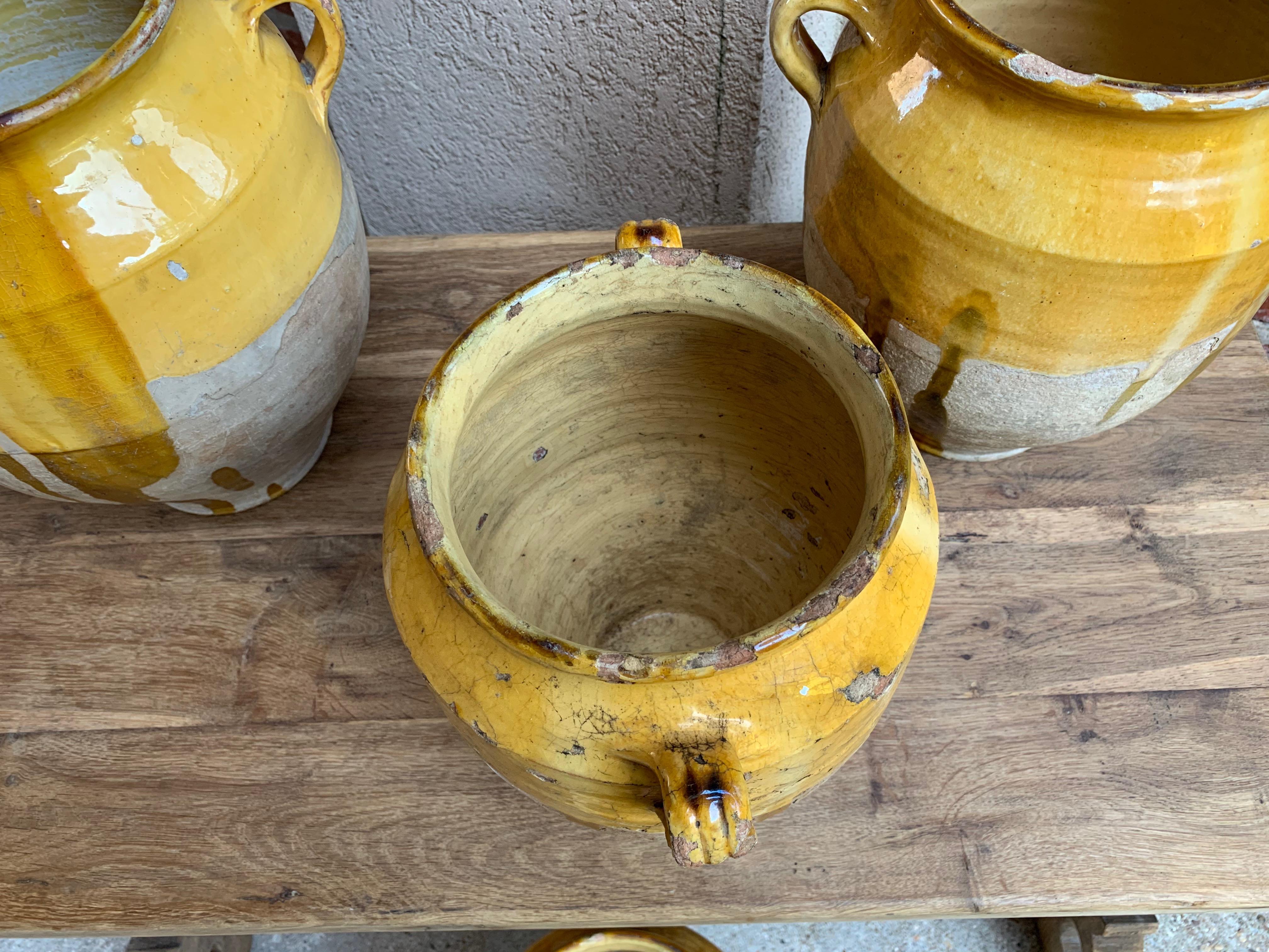 19th Century French Confit Pot Yellow Mustard Glazed Pottery Terracotta Vessel C 5
