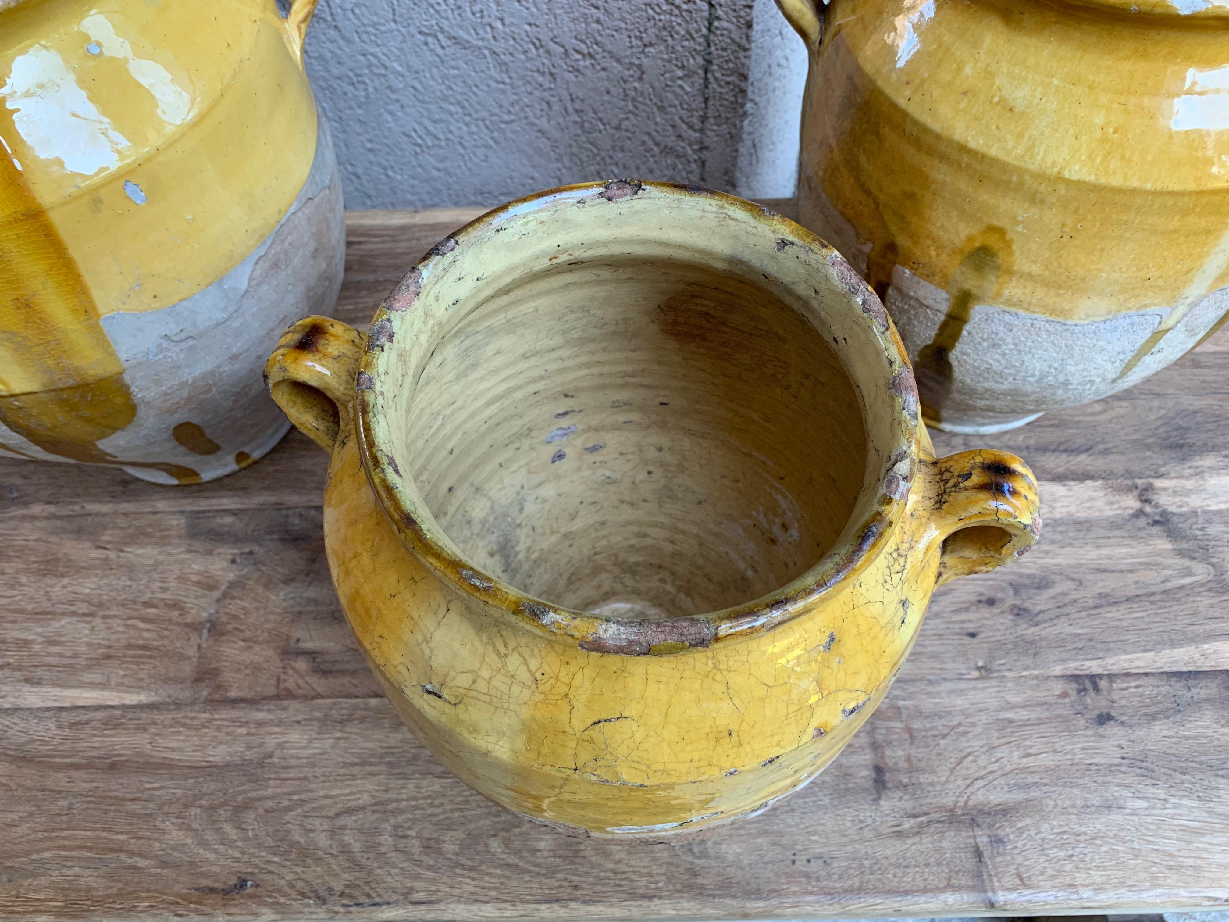 19th Century French Confit Pot Yellow Mustard Glazed Pottery Terracotta Vessel C 6