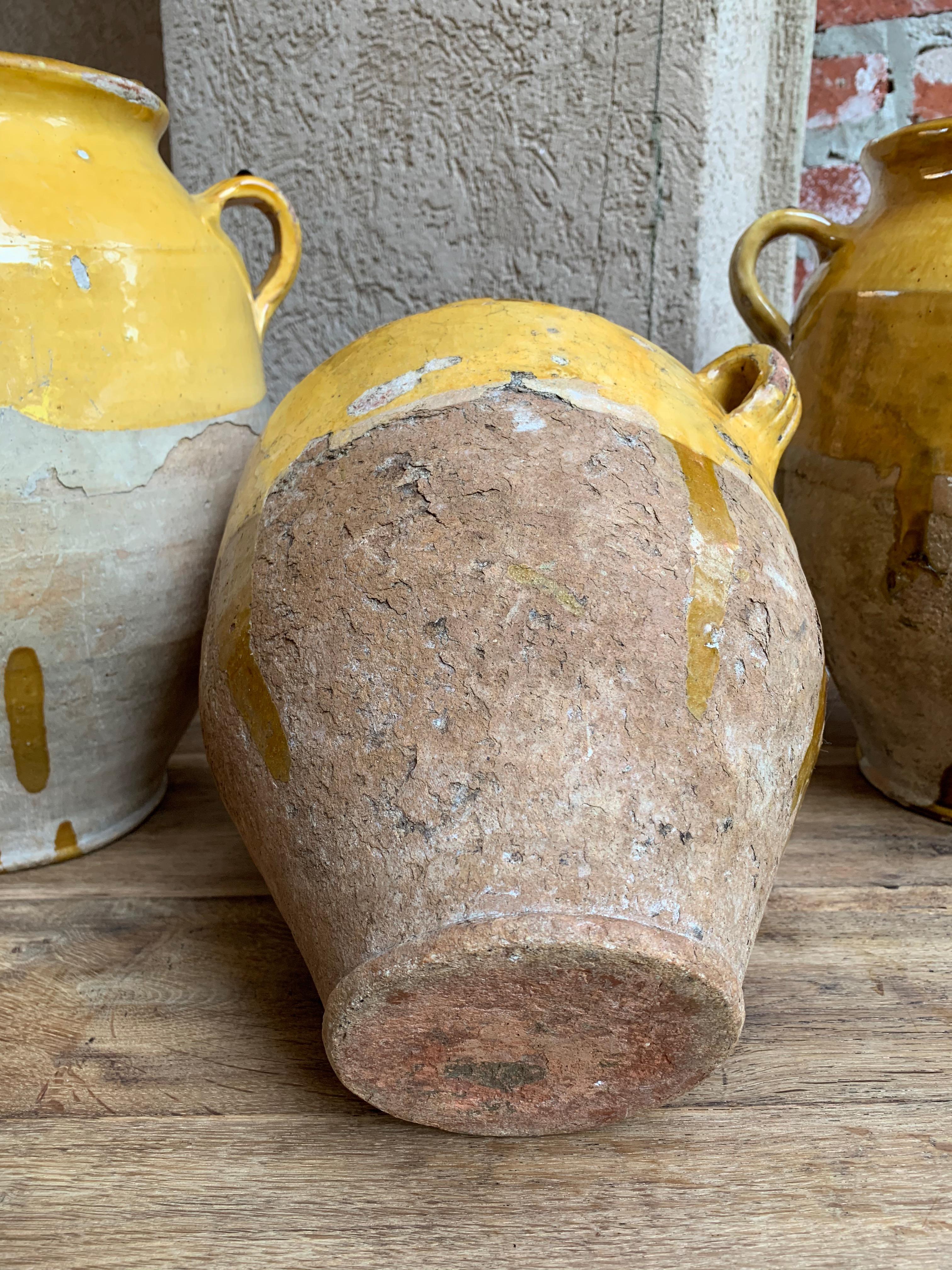 19th Century French Confit Pot Yellow Mustard Glazed Pottery Terracotta Vessel C 7