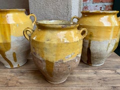 19th Century French Confit Pot Yellow Mustard Glazed Pottery Terracotta Vessel C