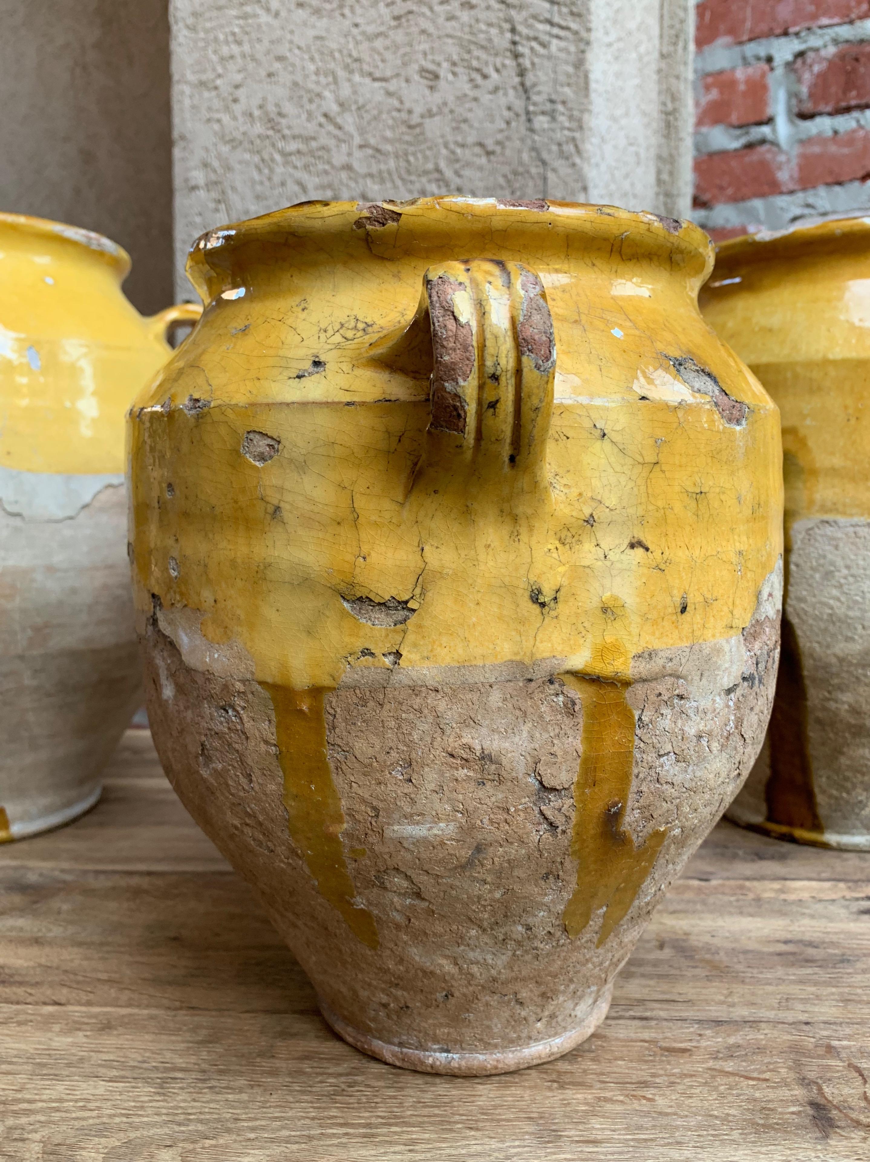 19th Century French Confit Pot Yellow Mustard Glazed Pottery Terracotta Vessel C 2