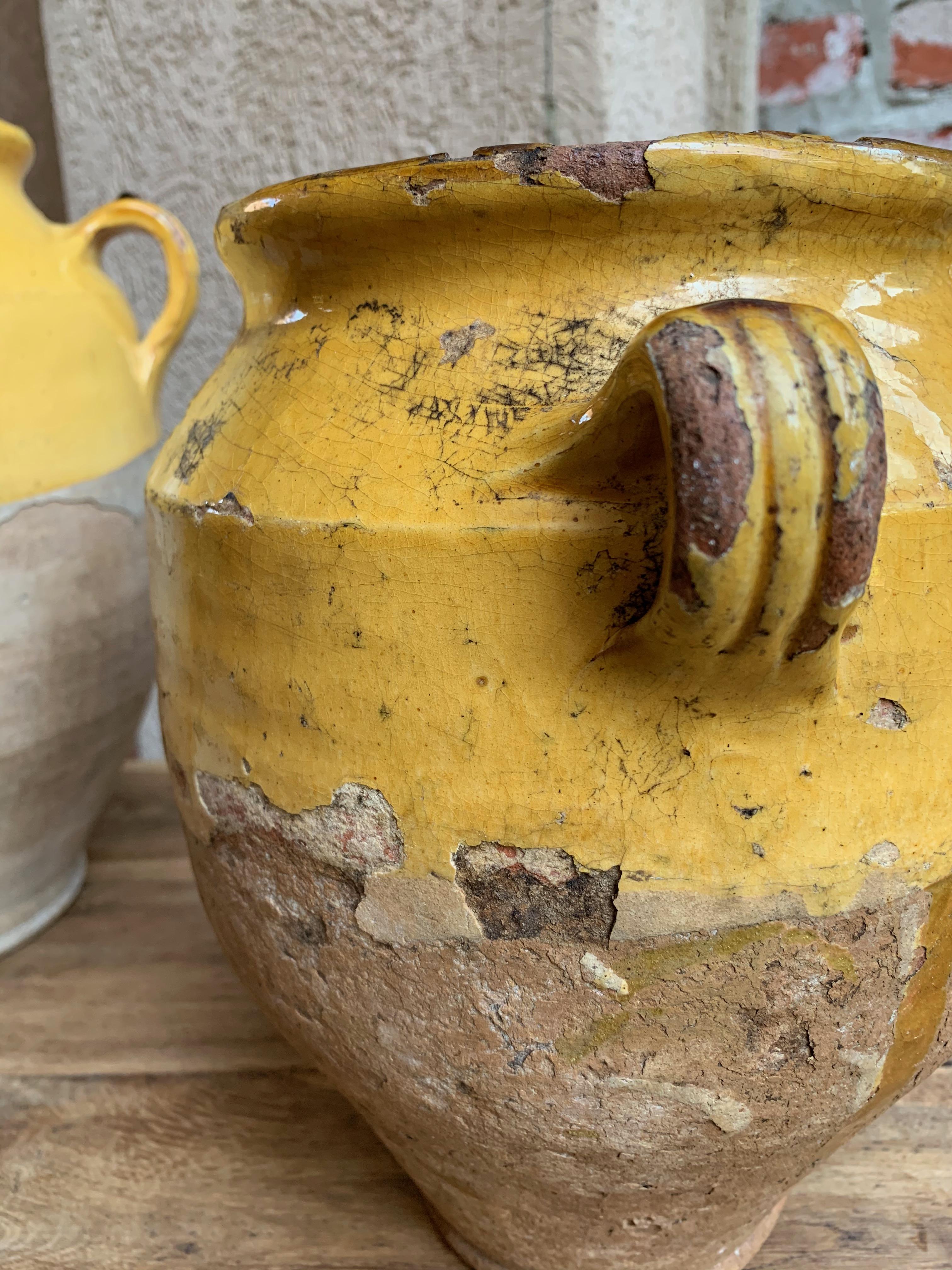 19th Century French Confit Pot Yellow Mustard Glazed Pottery Terracotta Vessel C 3