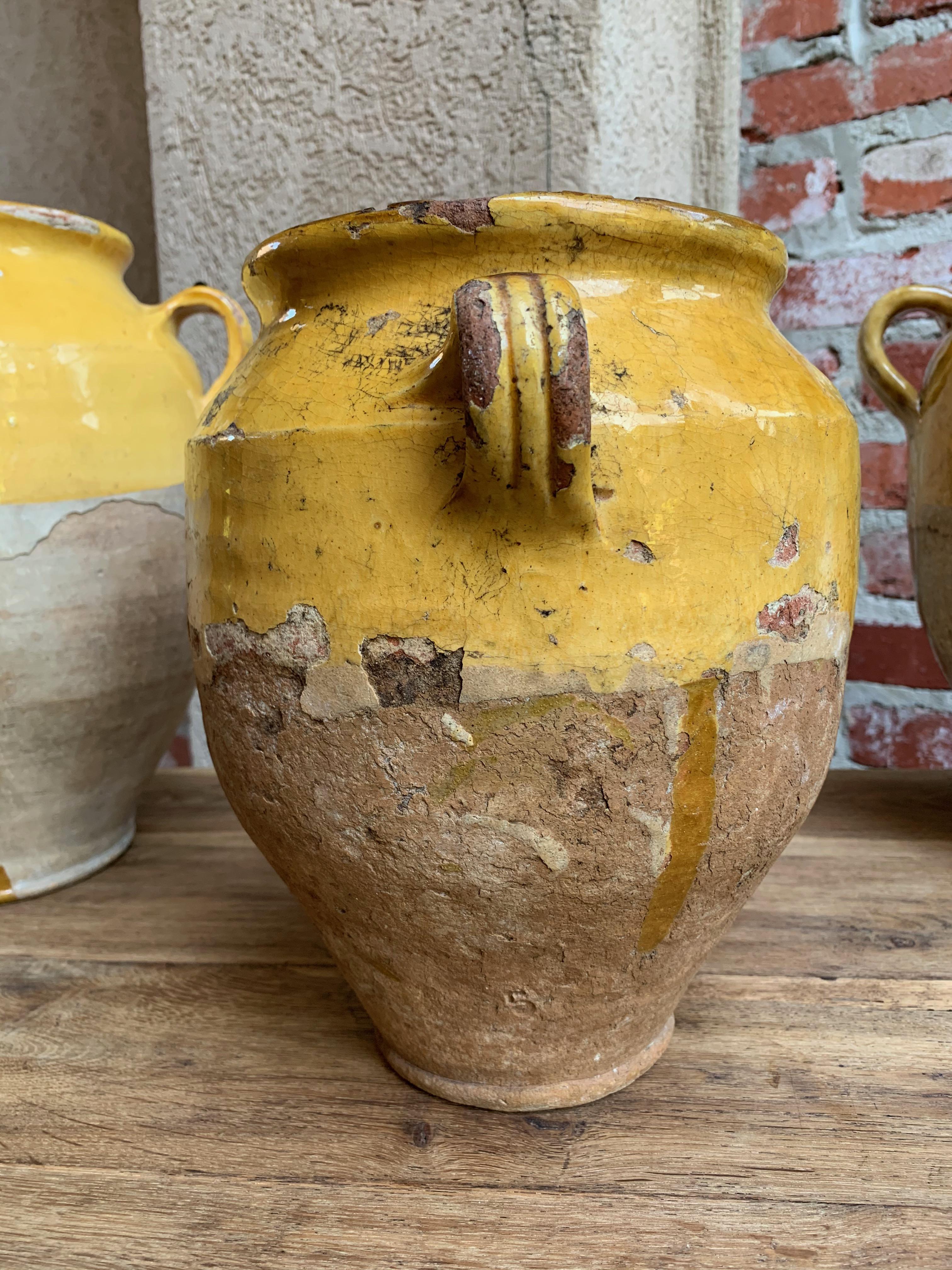 19th Century French Confit Pot Yellow Mustard Glazed Pottery Terracotta Vessel C 4