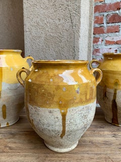 19th Century French Confit Pot Yellow Mustard Glazed Pottery Terracotta Vessel D