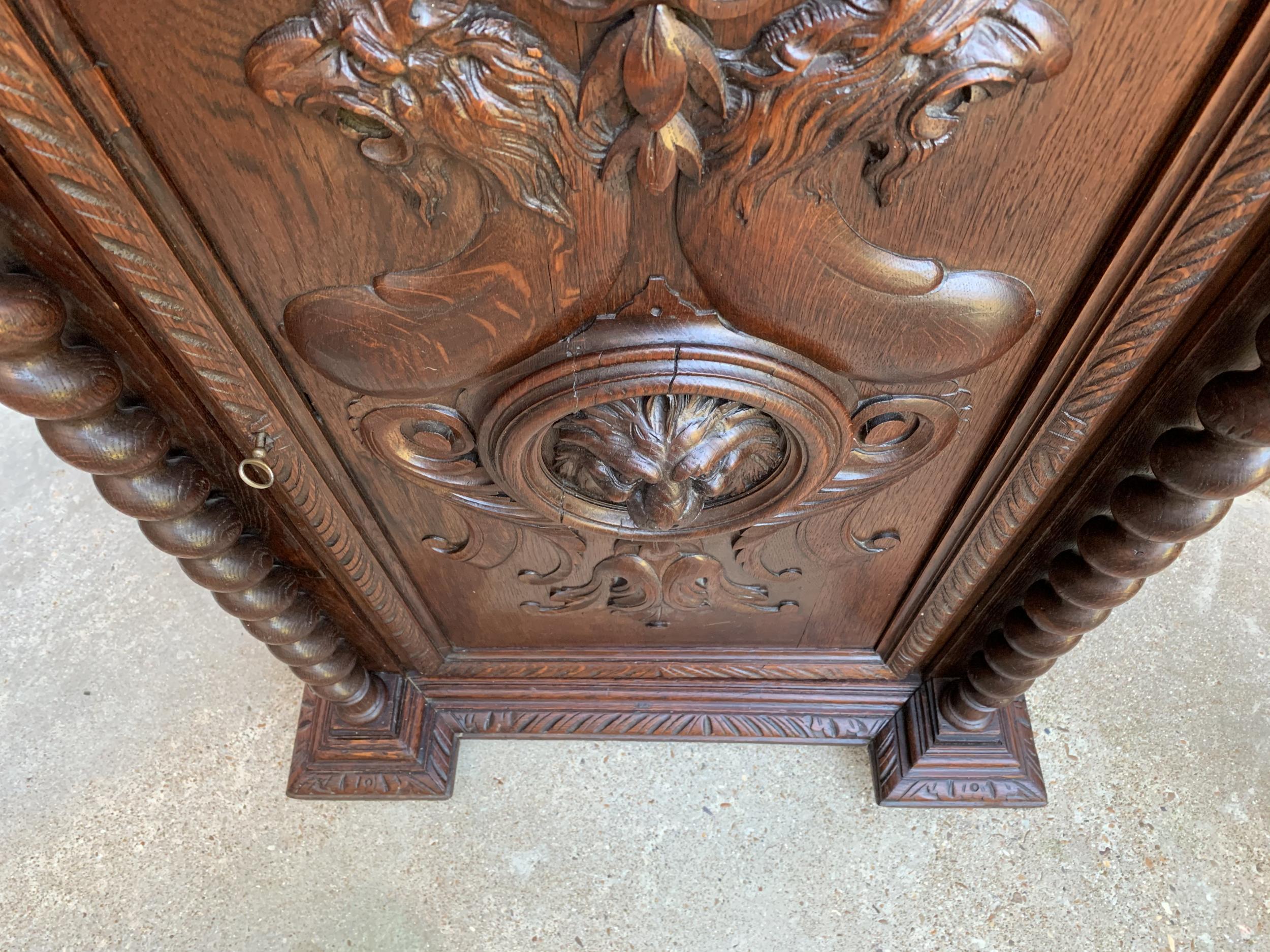 19th Century French Confiturier Jam Cabinet Carved Oak Barley Twist Louis XIV 14