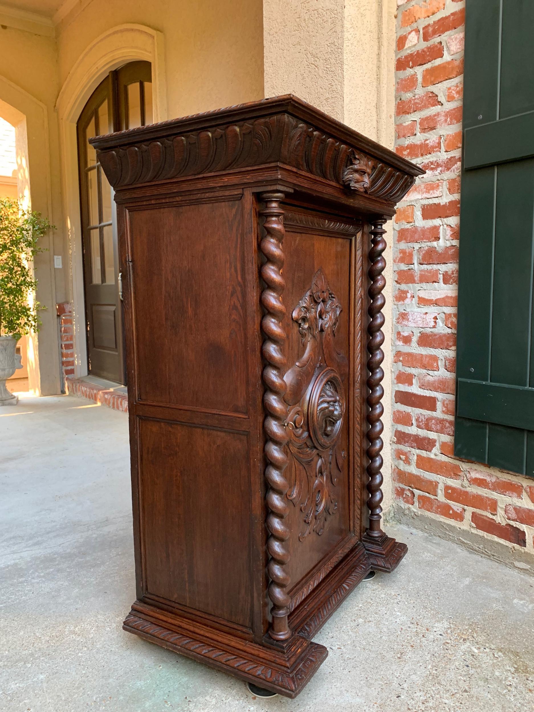 Hand-Carved 19th Century French Confiturier Jam Cabinet Carved Oak Barley Twist Louis XIV