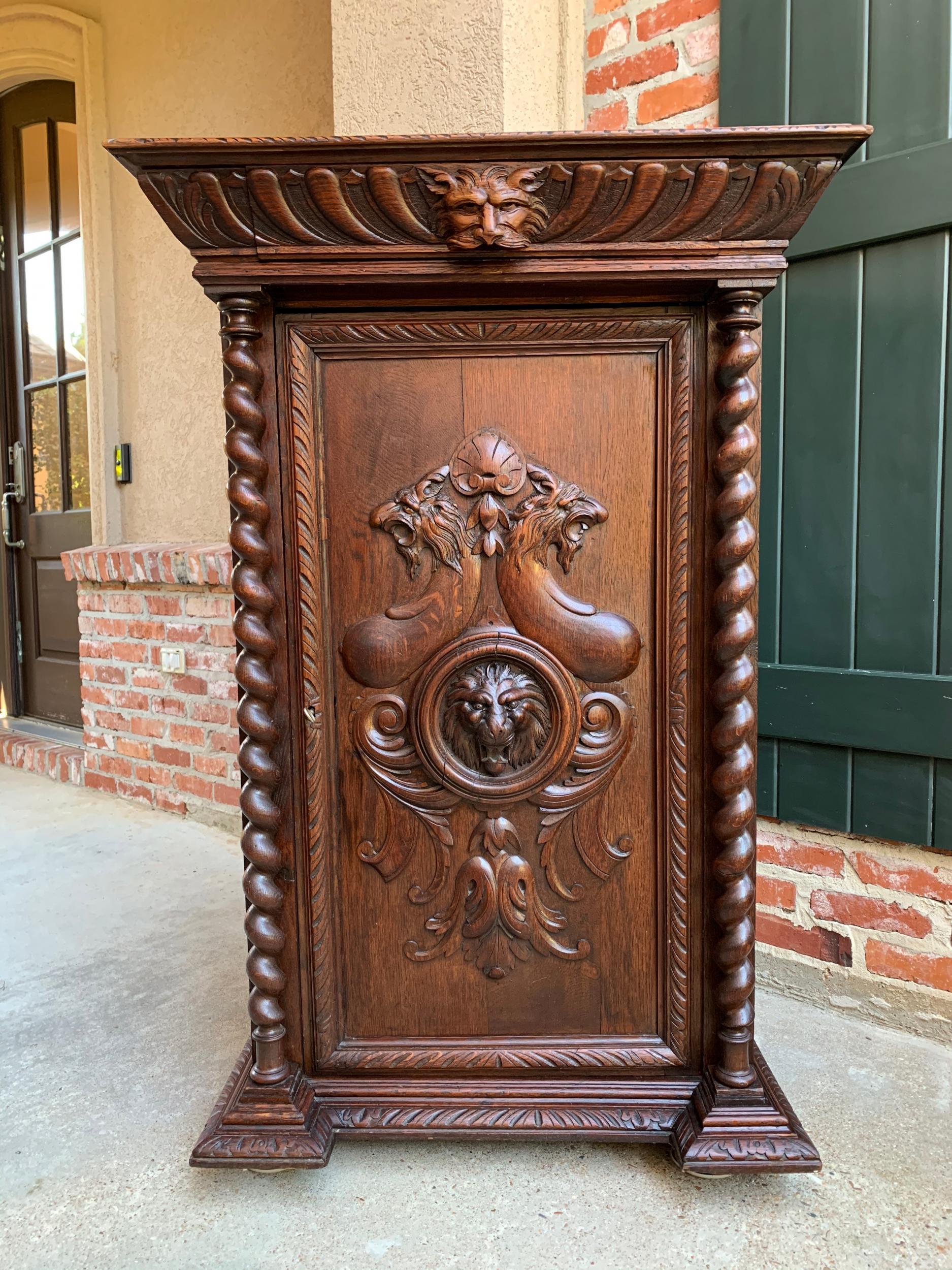 19th Century French Confiturier Jam Cabinet Carved Oak Barley Twist Louis XIV 1