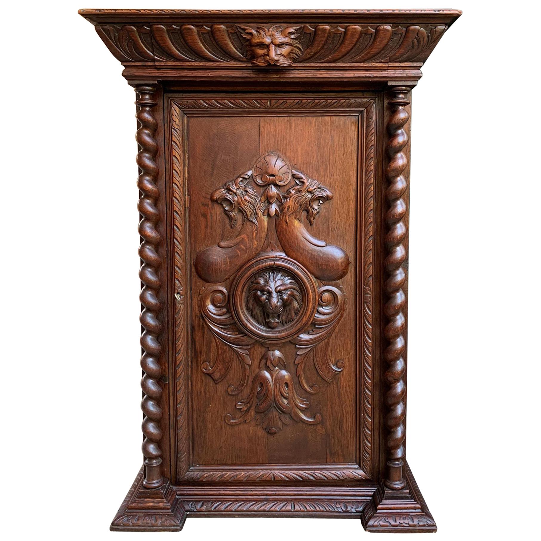 19th Century French Confiturier Jam Cabinet Carved Oak Barley Twist Louis XIV