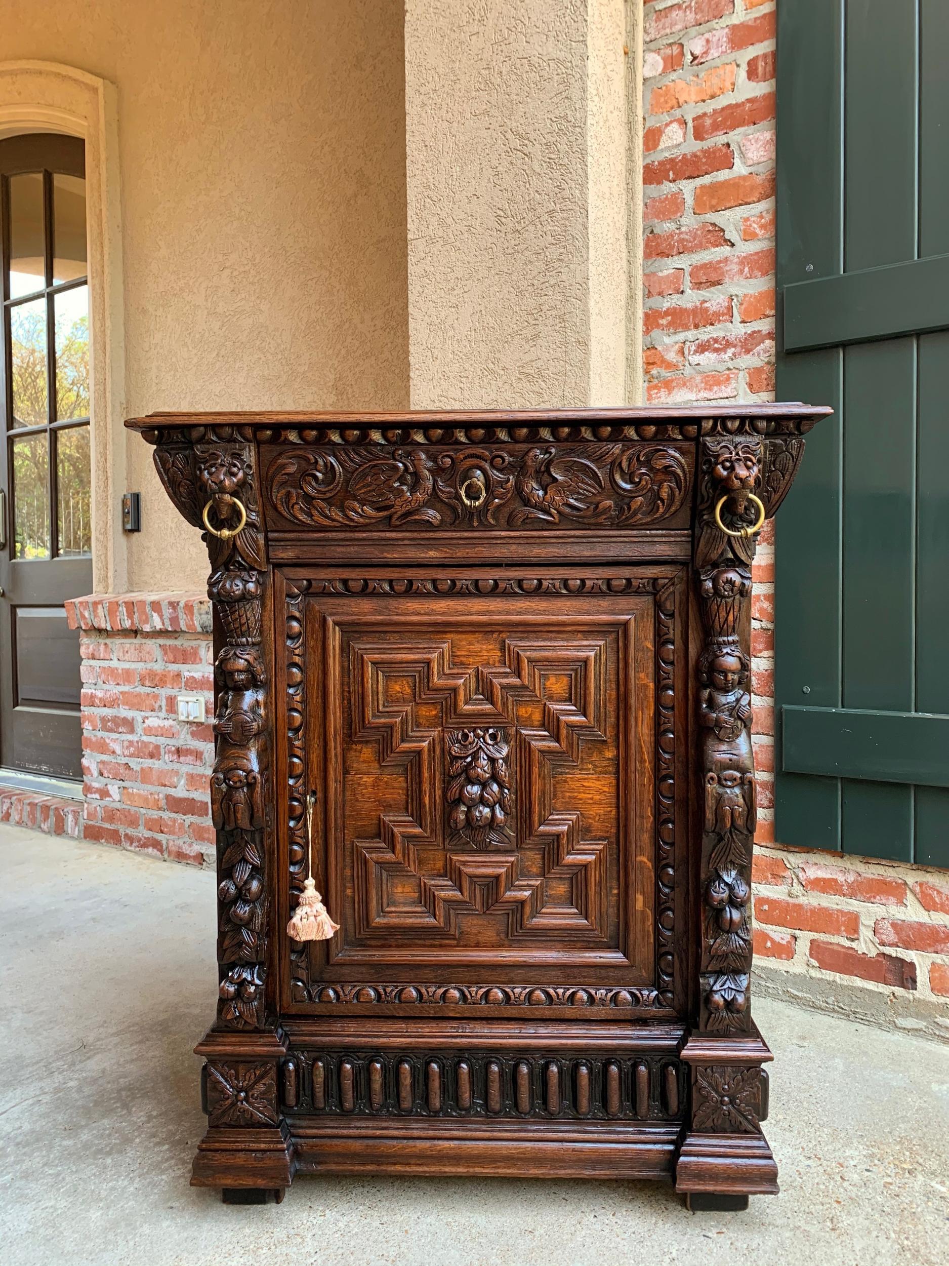 19th century French Confiturier jam cabinet carved oak renaissance wine bar

~Direct from France~
~Highly carved antique French “confiturier” or jam cabinet~
~These cabinets are one of your most requested antiques, as they have so many uses in