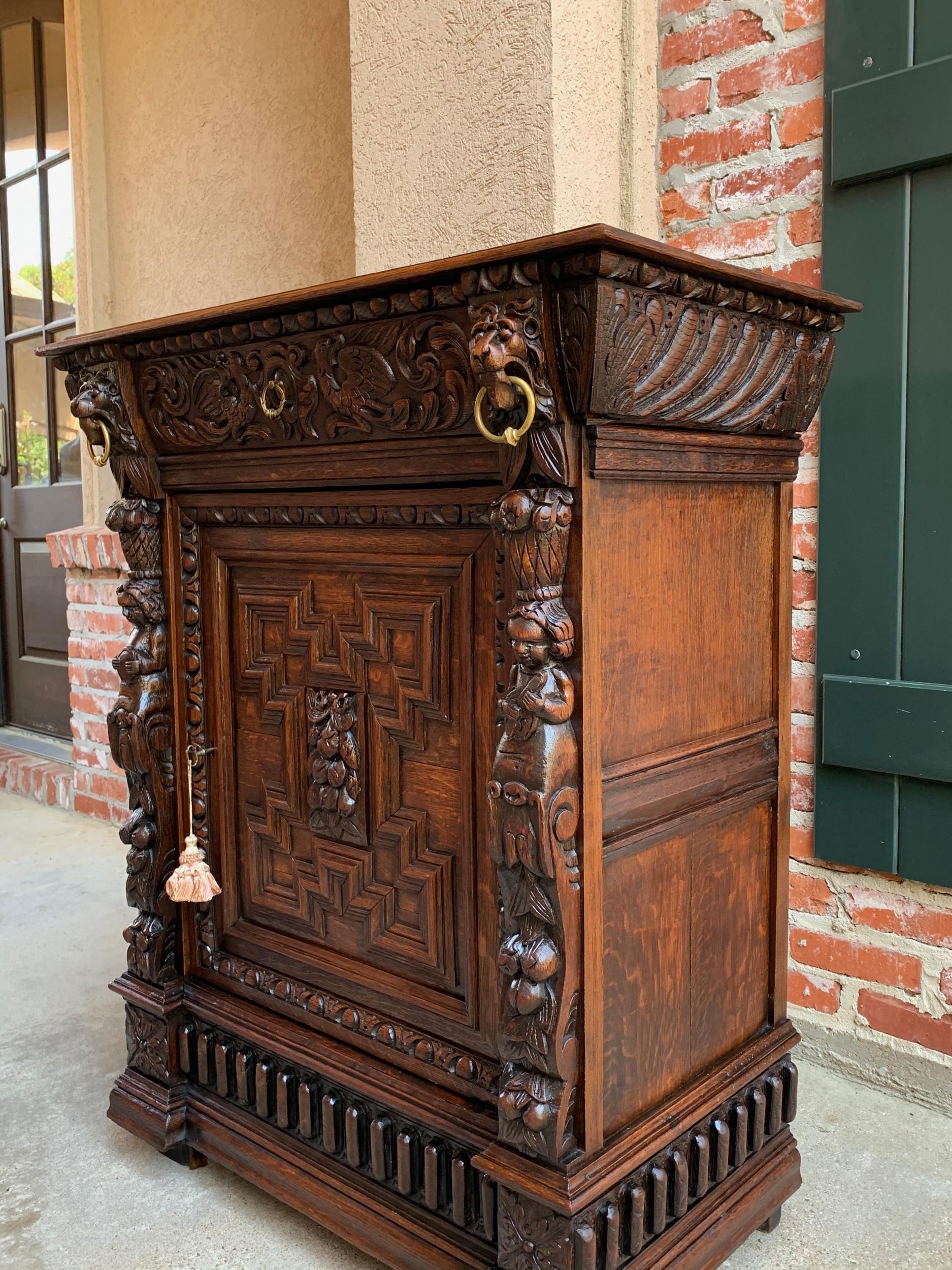 19th century French Confiturier Jam Cabinet Carved Oak Renaissance Wine Bar In Good Condition In Shreveport, LA
