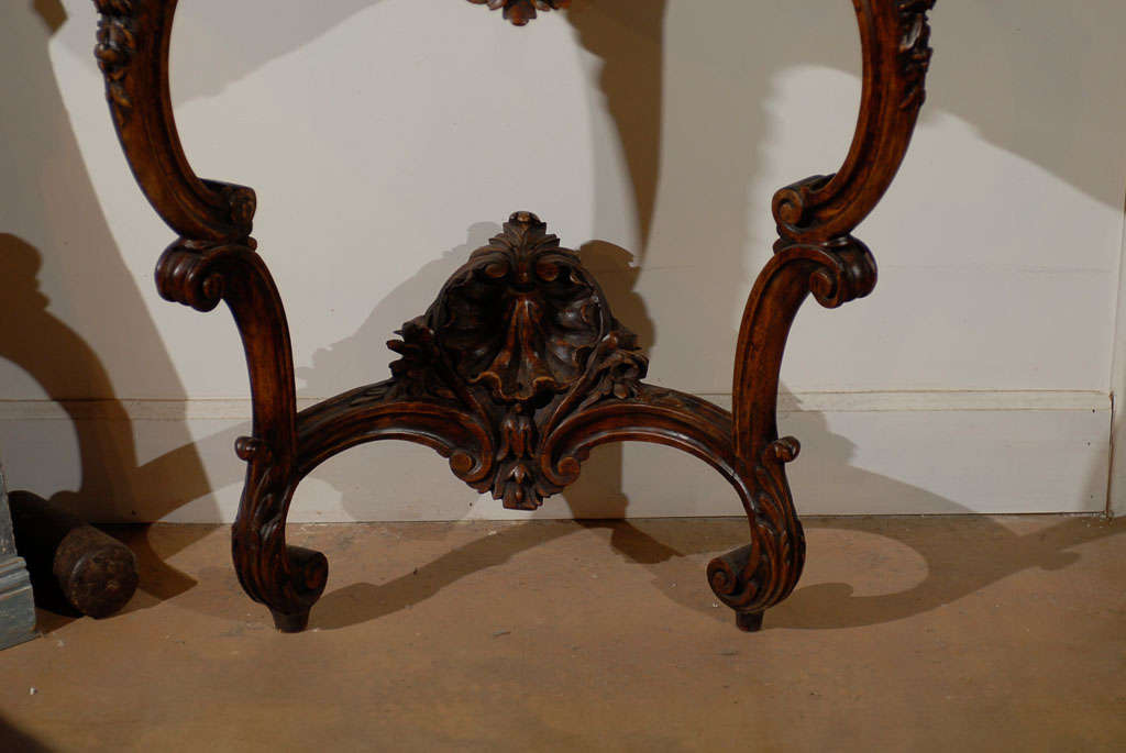 French Rococo Style 19th Century Carved Wooden Console Table with Marble Top 1