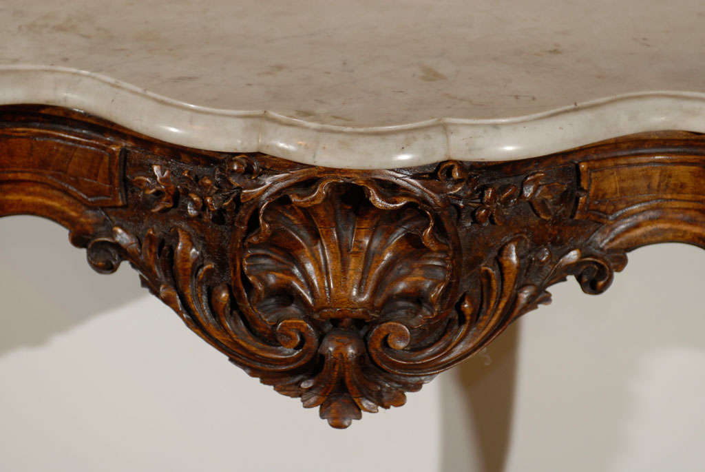 French Rococo Style 19th Century Carved Wooden Console Table with Marble Top 4